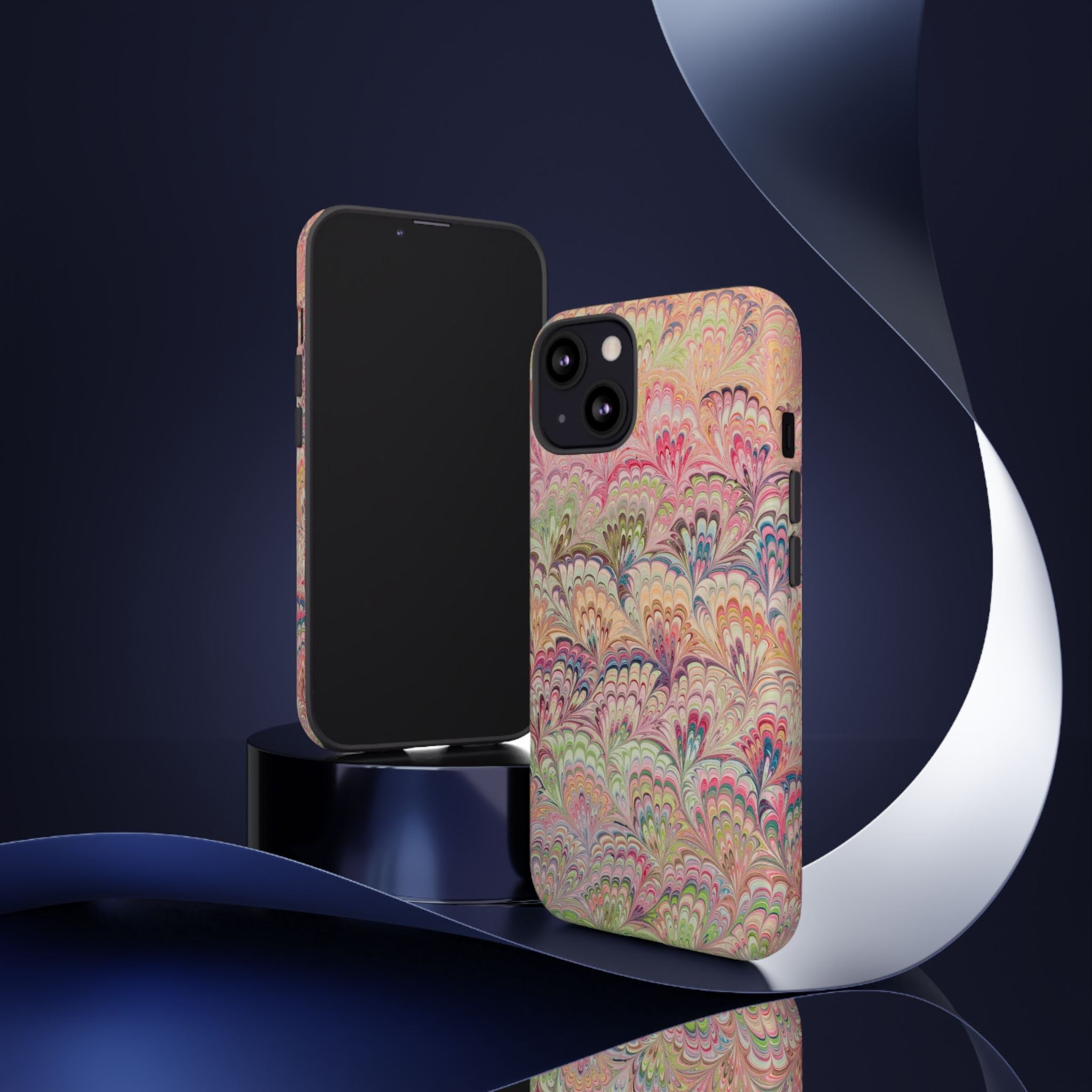 Pastel Pink + Green Feather Marbled Phone Case - Dual Layer Phone Cover