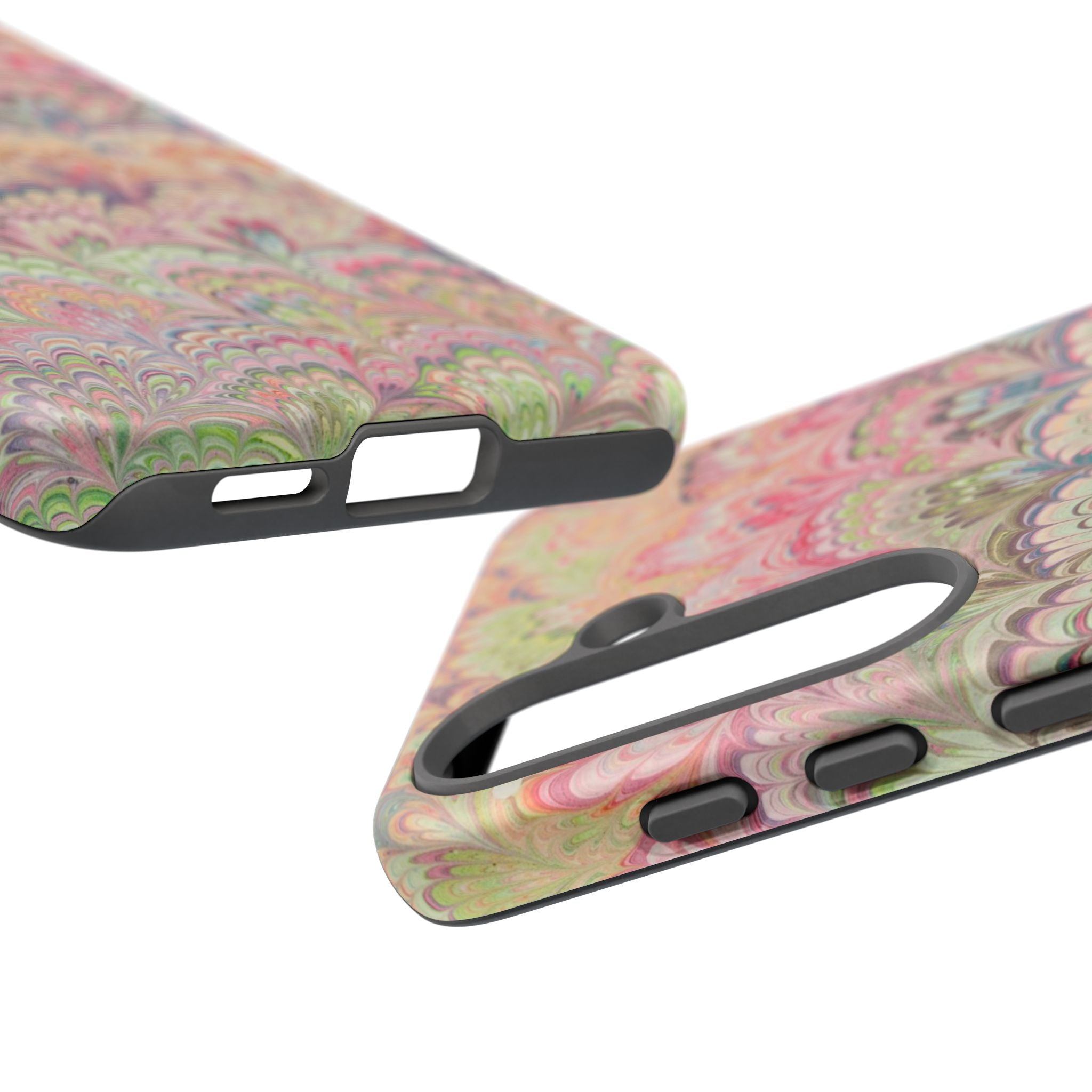 Pastel Pink + Green Feather Marbled Phone Case - Dual Layer Phone Cover