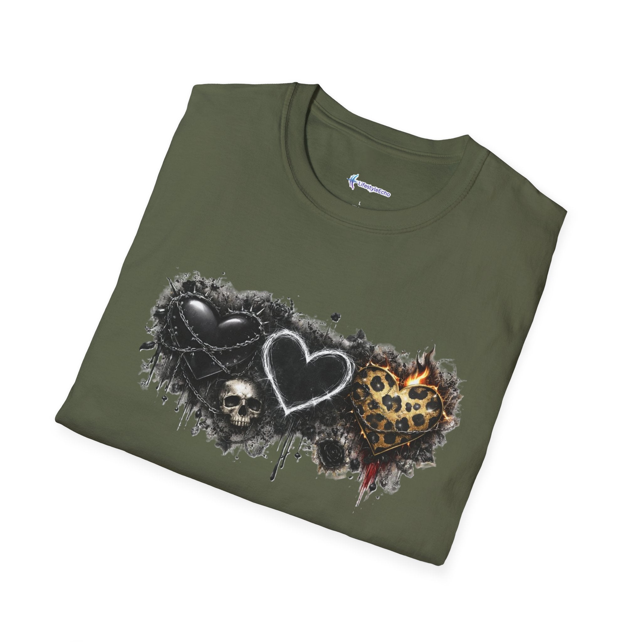 Grungy Hearts and Skulls Graphic T-Shirt
