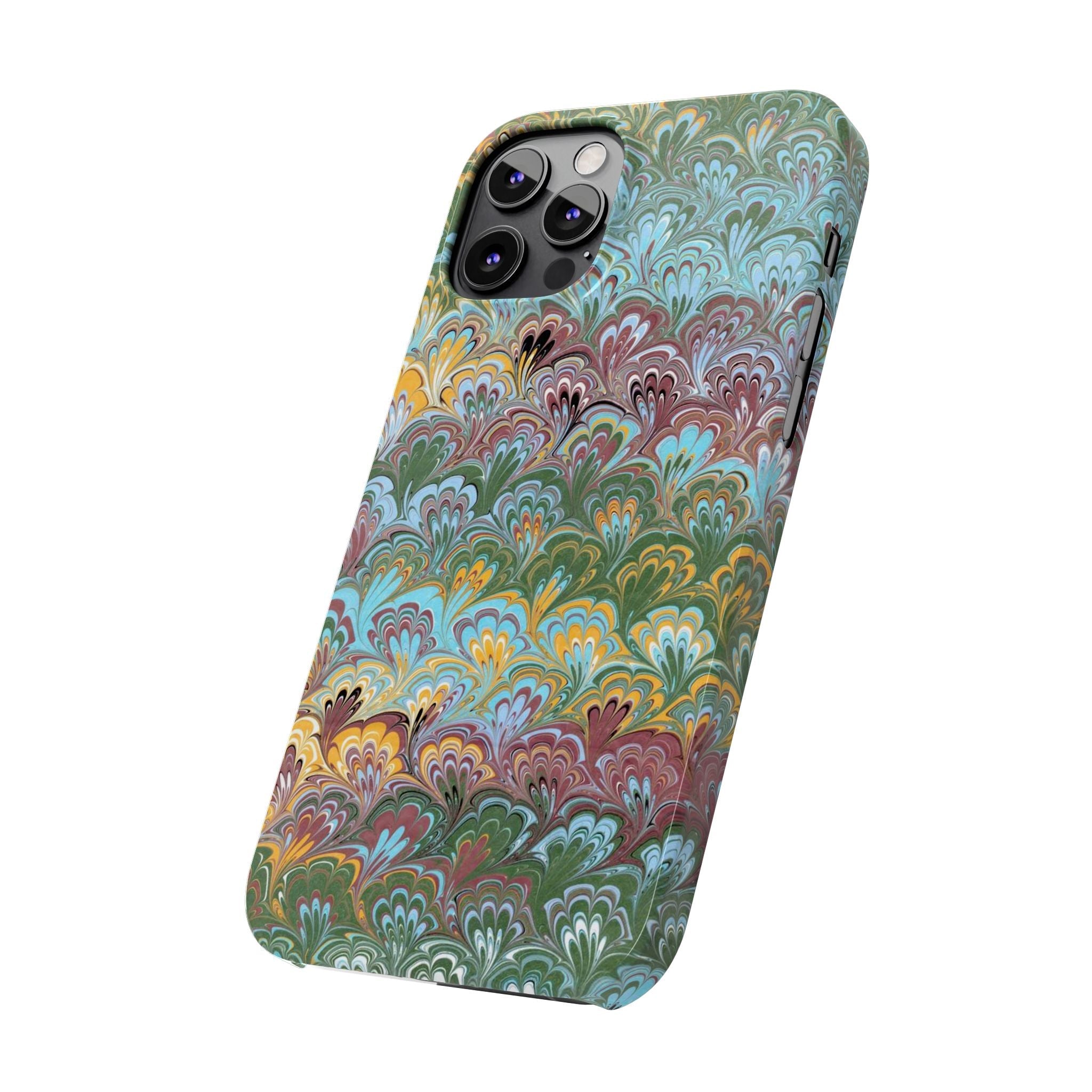 Phone Case with Design from Italy - Marbled "Peacock" Design, Green, Blue, Multi-Color Slim Phone Cases