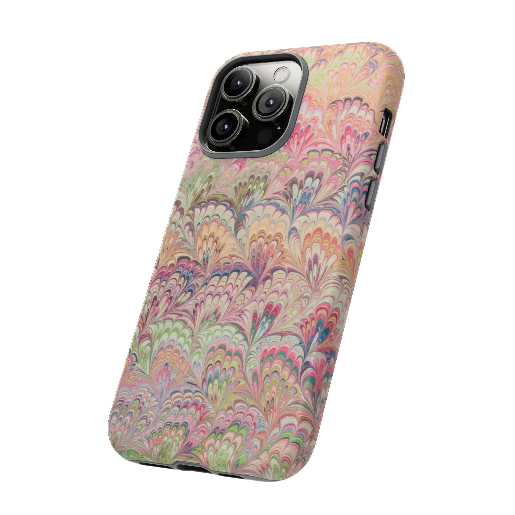 Pastel Pink + Green Feather Marbled Phone Case - Dual Layer Phone Cover