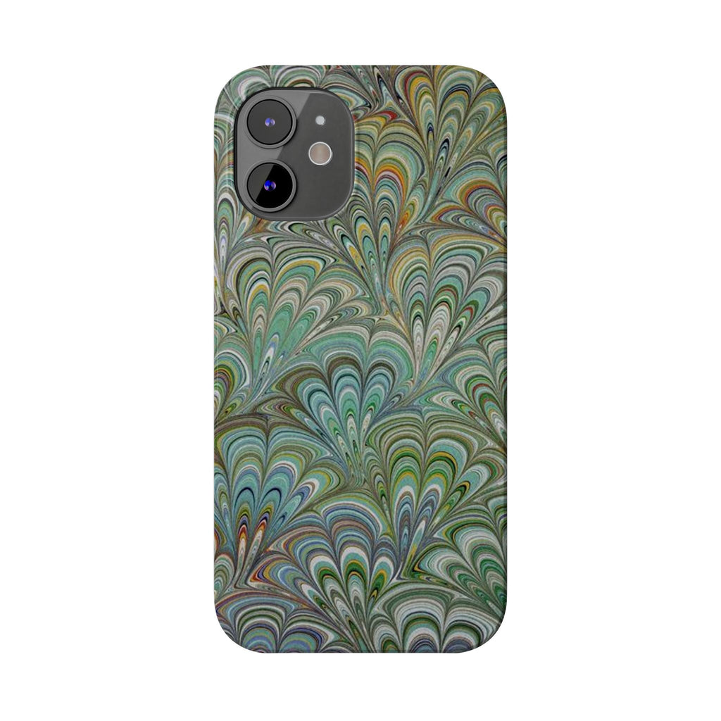 Deep Green Peacock Italian Marbled Design, Italy Feather Phone Case