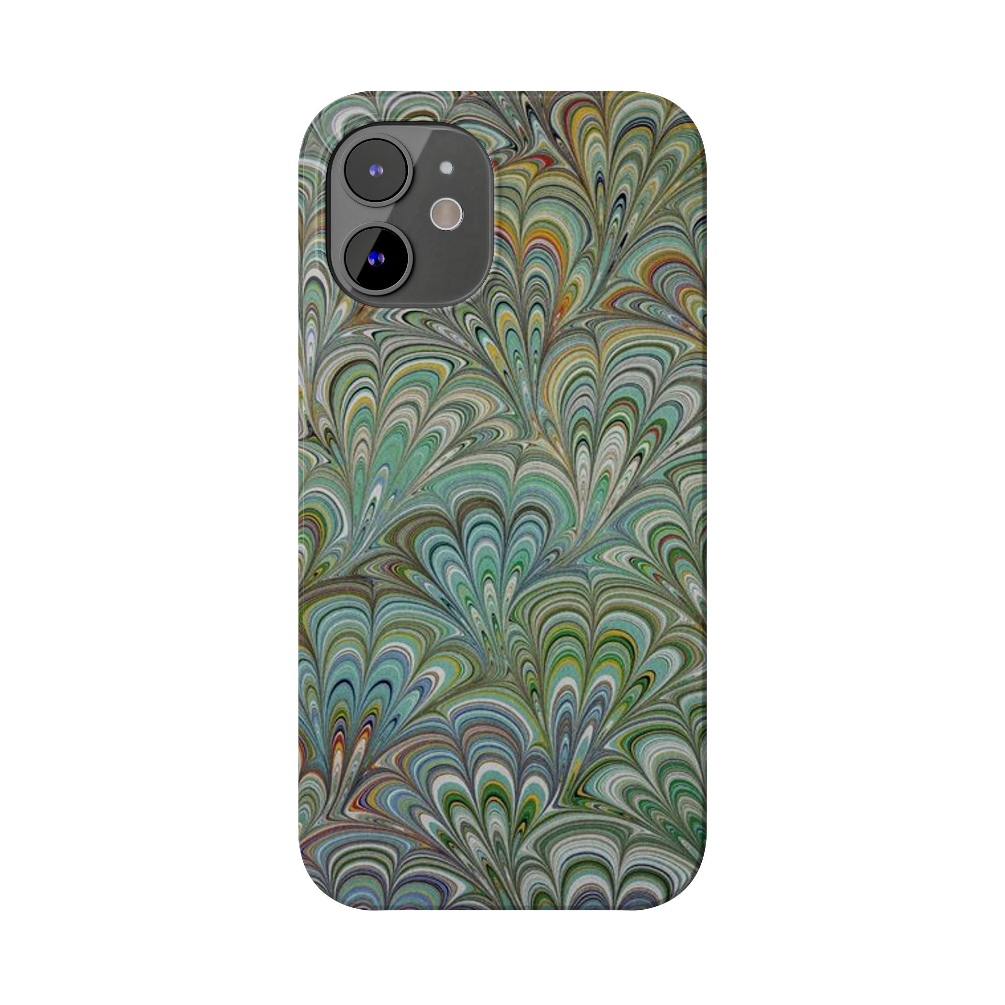 Deep Green Peacock Italian Marbled Design, Italy Feather Phone Case