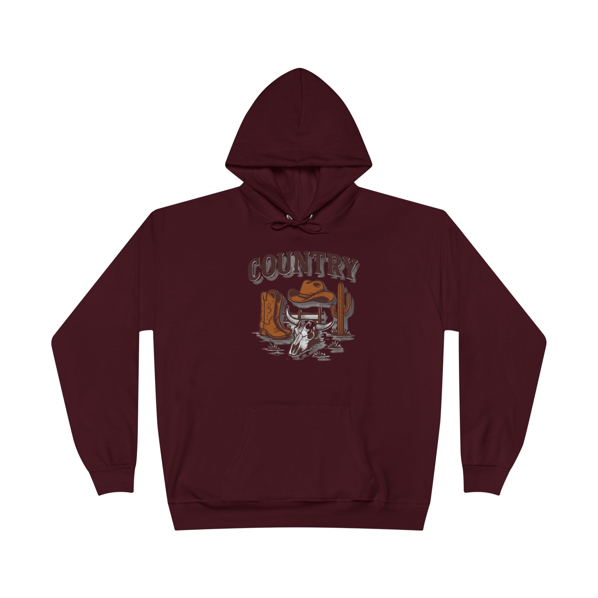 Country Western Hoodie — Cowboy Boots, Hat & Cactus Pullover