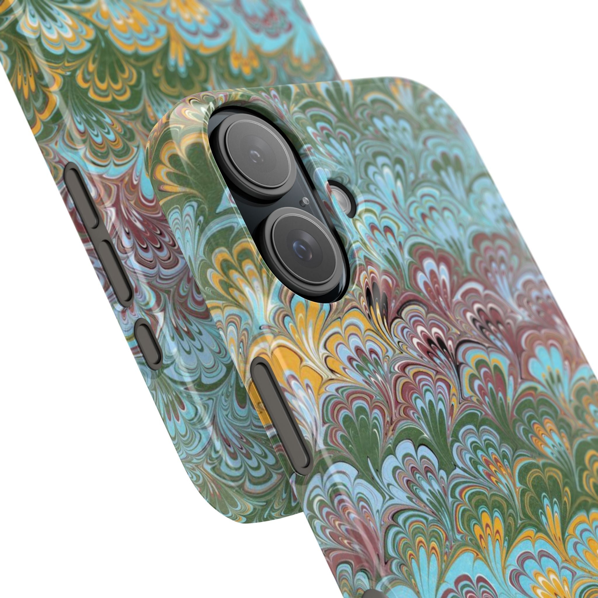 Phone Case with Design from Italy - Marbled "Peacock" Design, Green, Blue, Multi-Color Slim Phone Cases