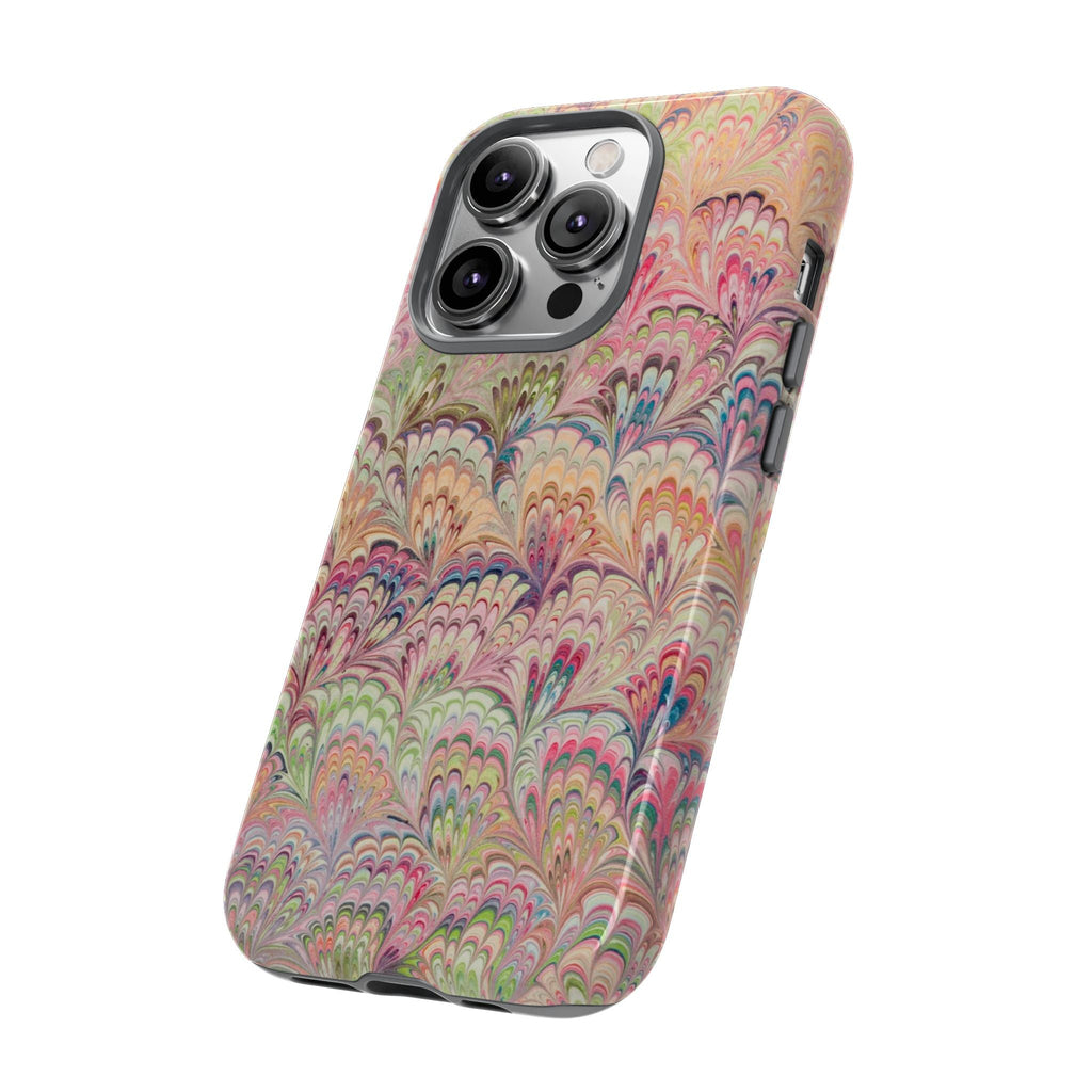 Pastel Pink + Green Feather Marbled Phone Case - Dual Layer Phone Cover