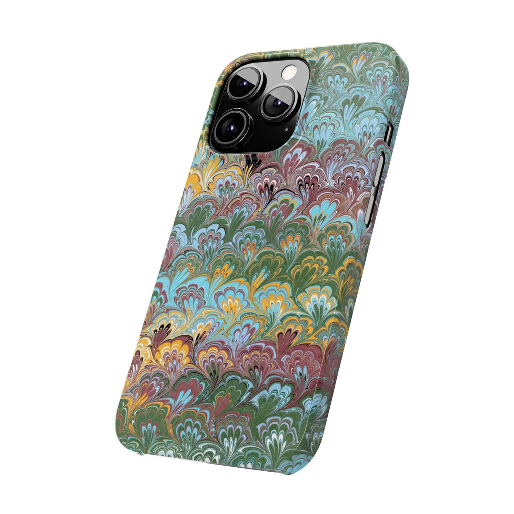 Phone Case with Design from Italy - Marbled "Peacock" Design, Green, Blue, Multi-Color Slim Phone Cases