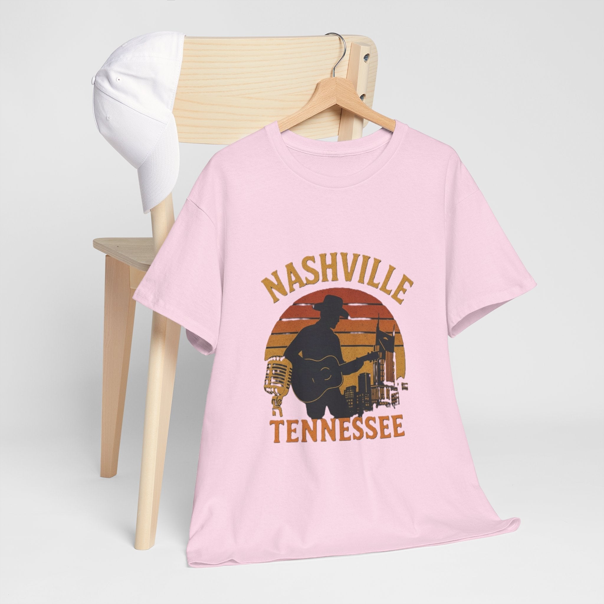 Nashville Tennessee Guitar Silhouette Tee — Retro Sunset Country Music T-Shirt