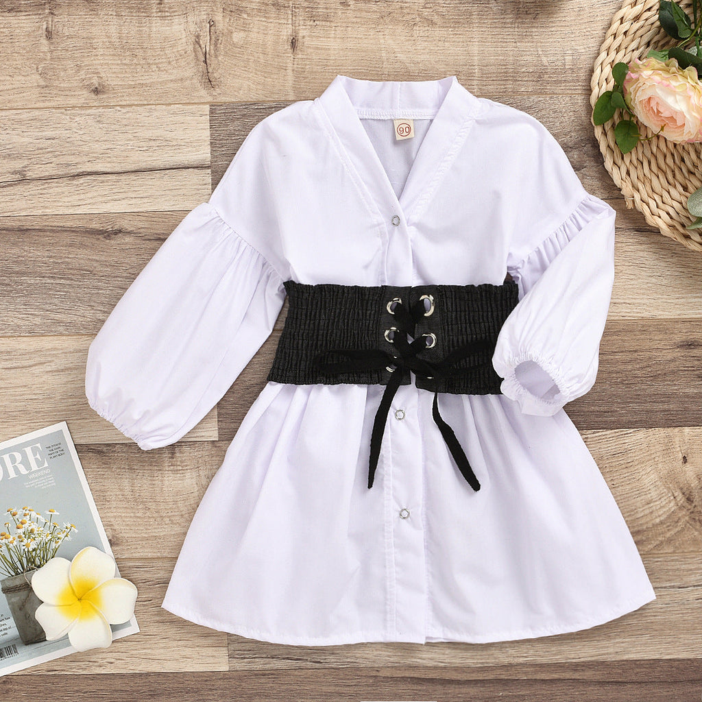 Girls' suit woven cotton V-neck cardigan