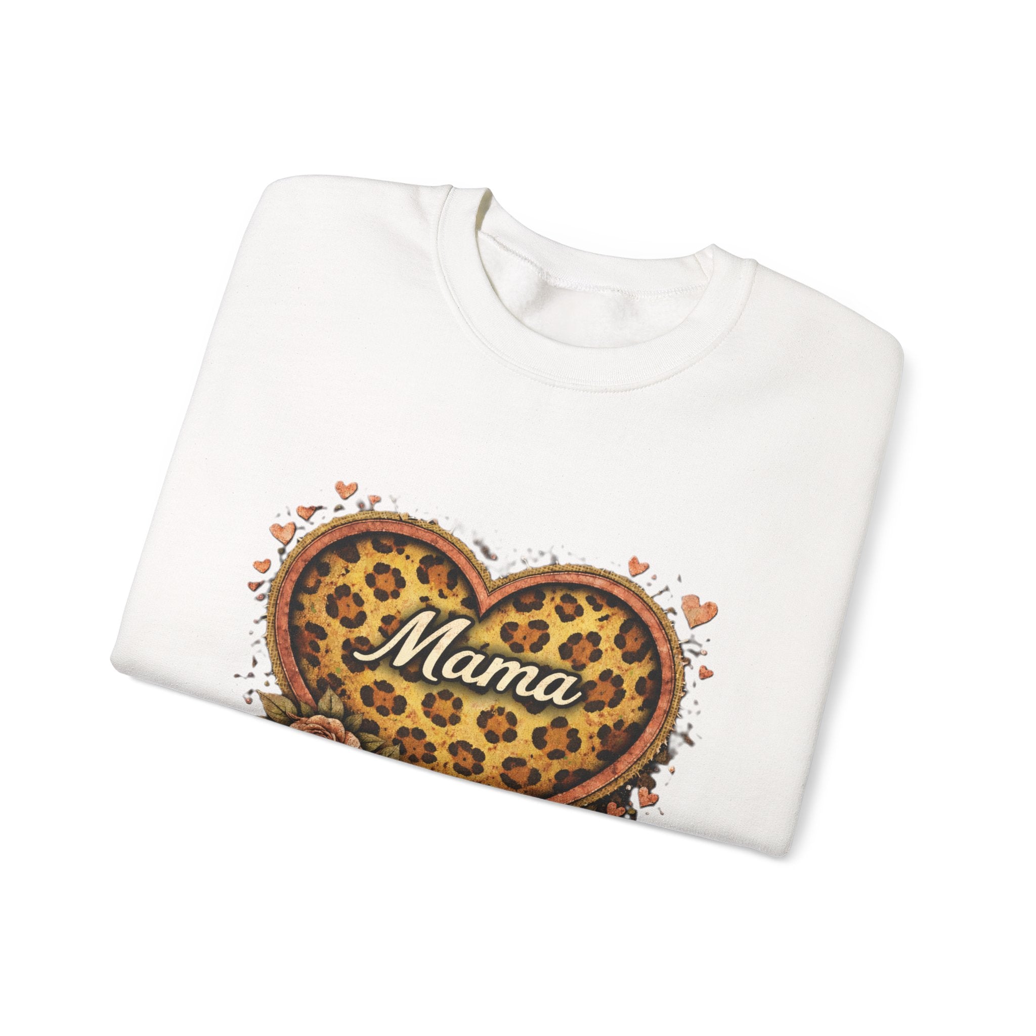Mama Leopard Heart Crewneck Sweatshirt — Floral Vintage Mom Pullover