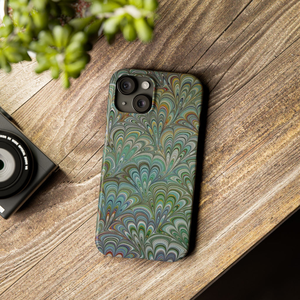 Deep Green Peacock Italian Marbled Design, Italy Feather Phone Case