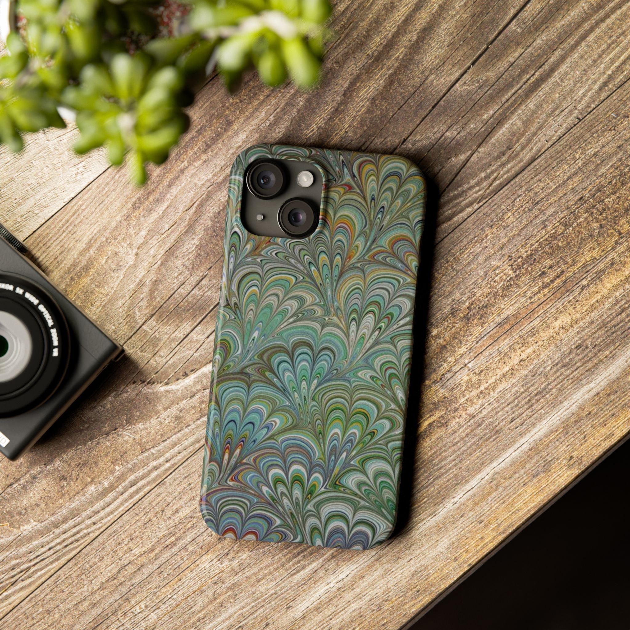 Deep Green Peacock Italian Marbled Design, Italy Feather Phone Case