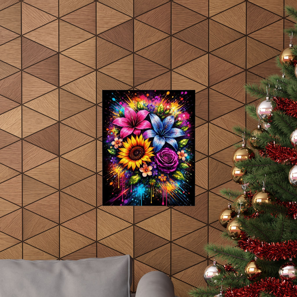 Vibrant Floral Splash Matte Poster — Colorful Sunflower, Lily & Rose Wall Art