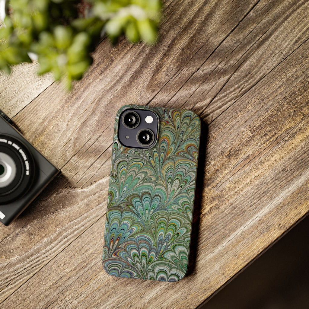 Deep Green Peacock Italian Marbled Design, Italy Feather Phone Case