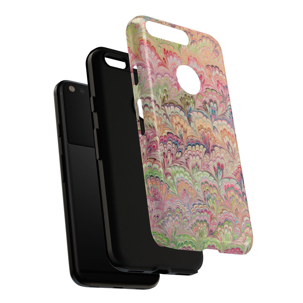 Pastel Pink + Green Feather Marbled Phone Case - Dual Layer Phone Cover