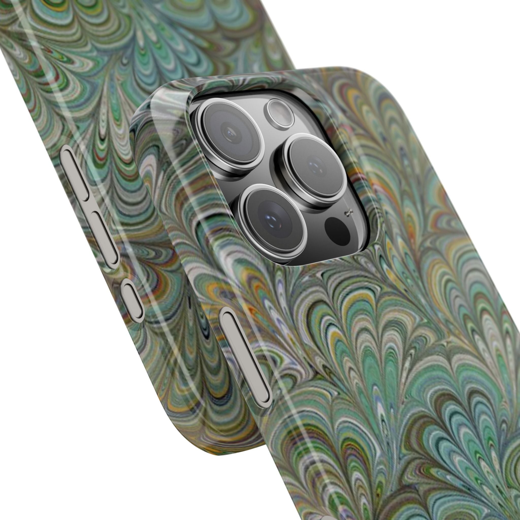 Green Feather Marbled Swirl Phone Case - Single Layer Slim Case
