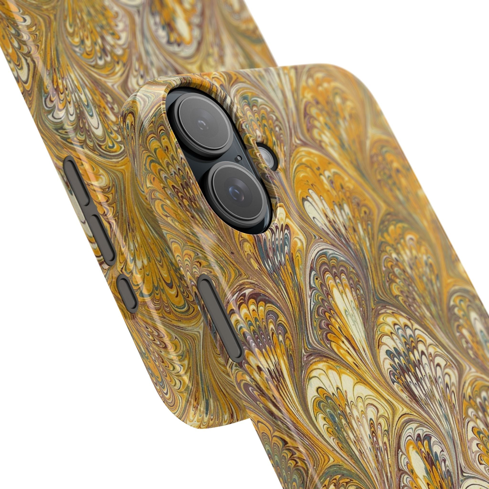Golden Yelllow Hand-Marbled Florentine Italian Phone Case for iPhone 17 and all sizes