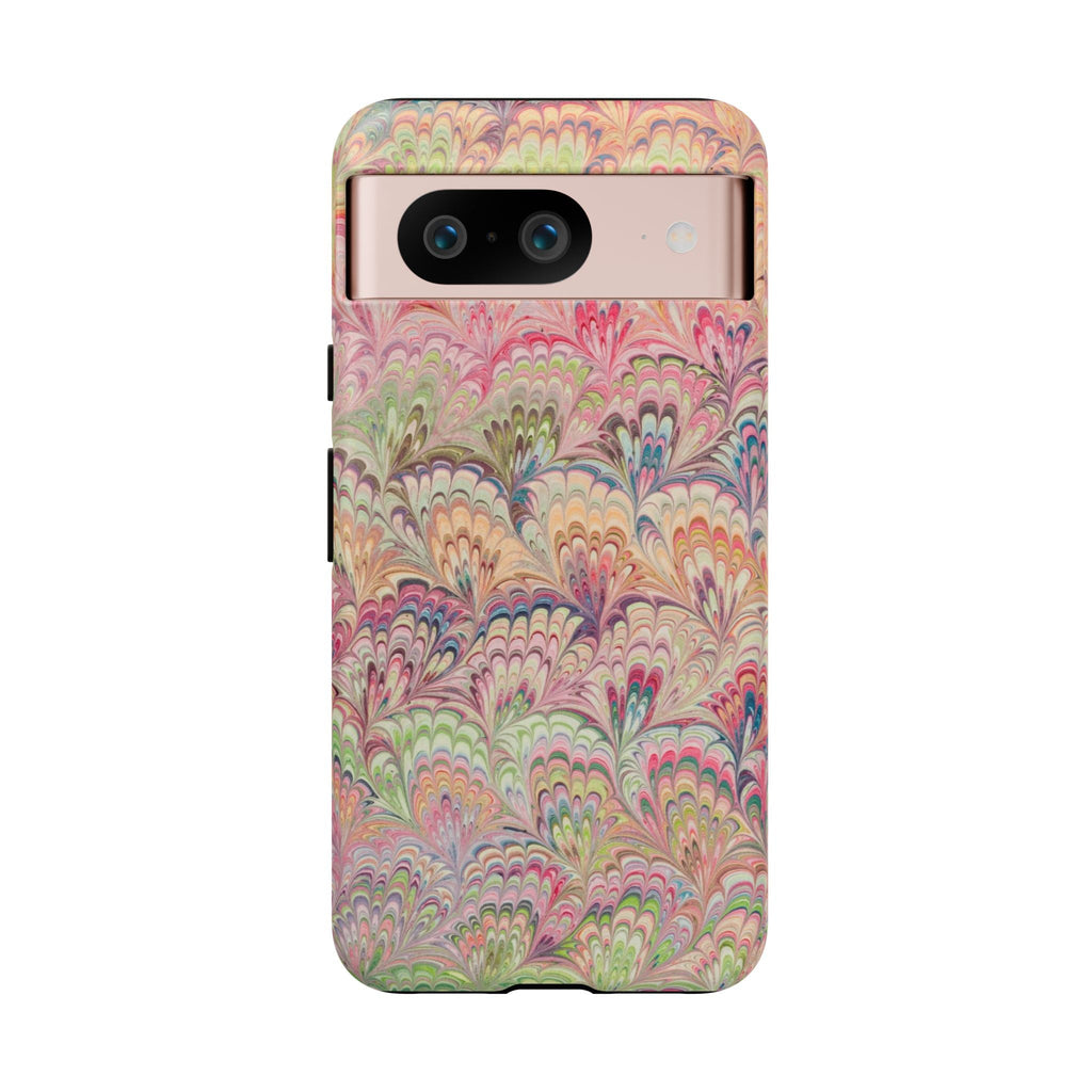Pastel Pink + Green Feather Marbled Phone Case - Dual Layer Phone Cover