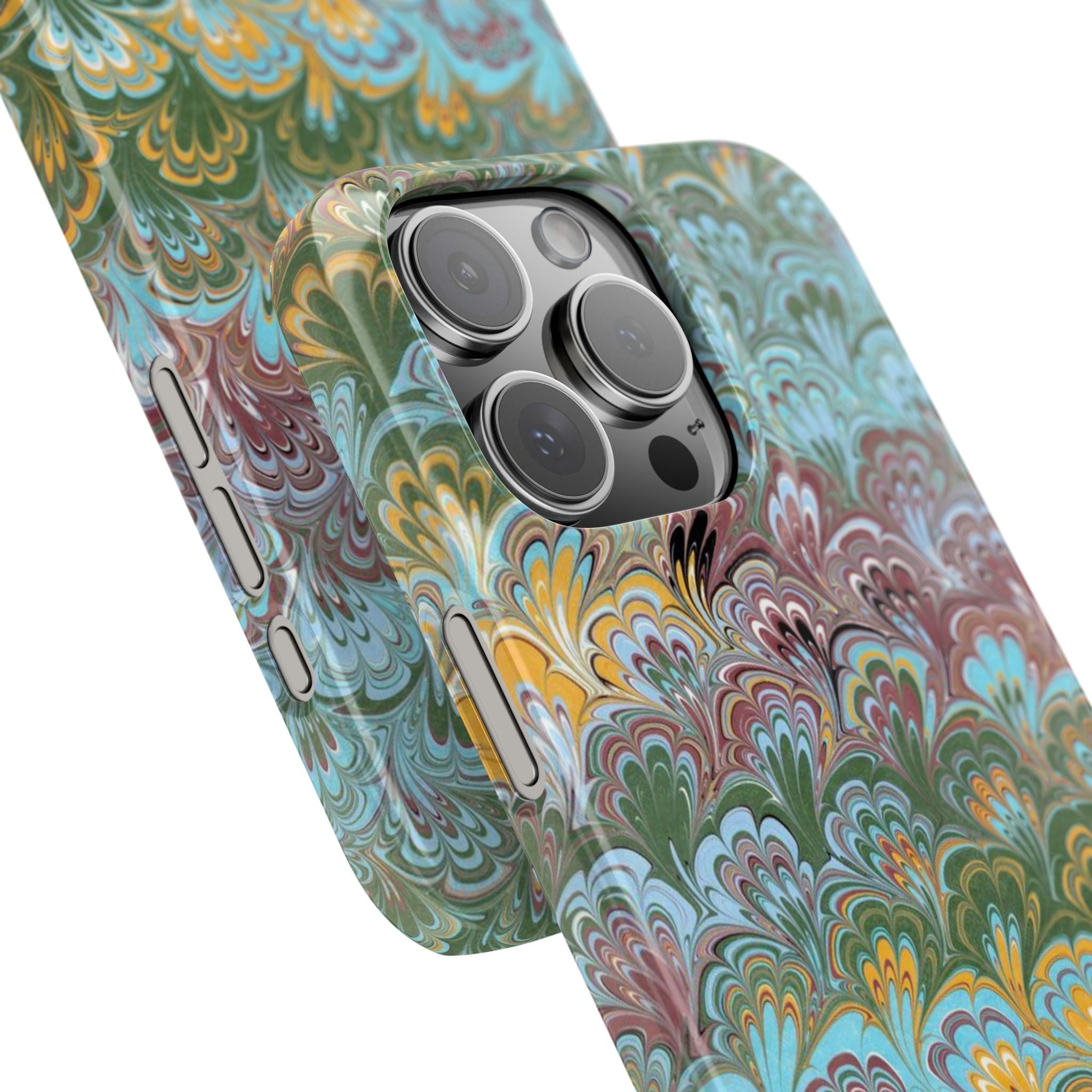 Phone Case with Design from Italy - Marbled "Peacock" Design, Green, Blue, Multi-Color Slim Phone Cases
