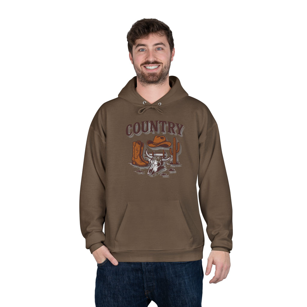 Country Western Hoodie — Cowboy Boots, Hat & Cactus Pullover