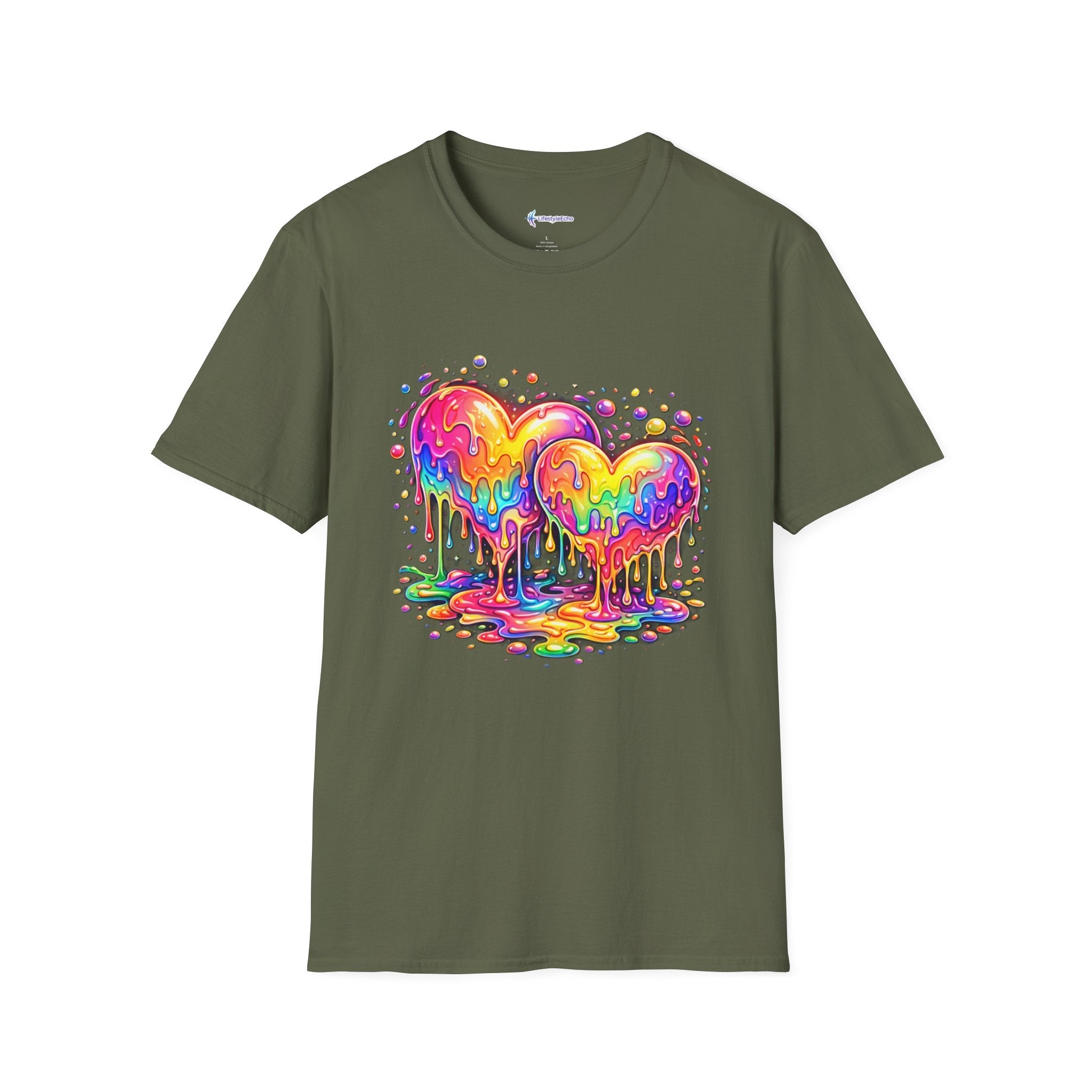 Melting Hearts Tee - Vibrant Double Heart Graphic T-Shirt
