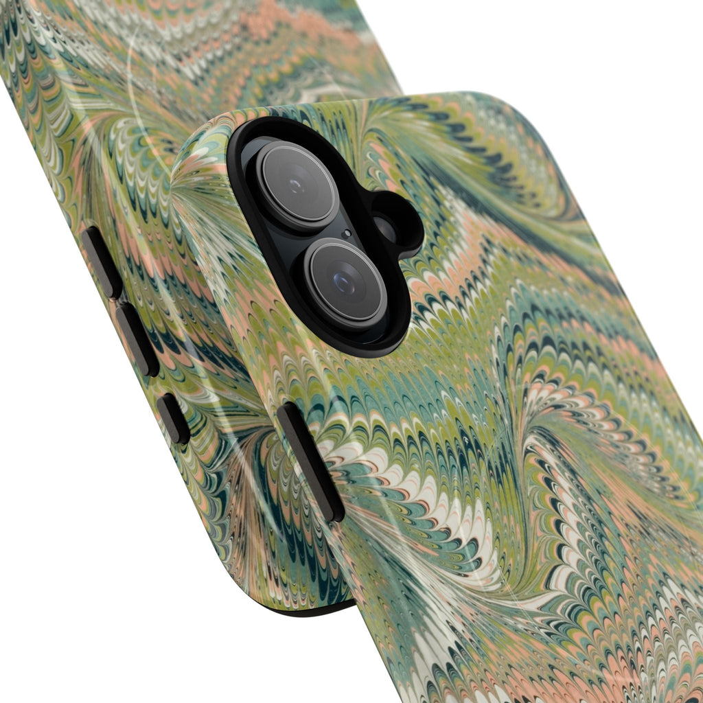 Florentine Marble iPhone Case | Inspired by Florence | Italian Marbled Paper Technique | Artisanal Green Swirl | Dual-Layer Protective Case | Matte or Glossy