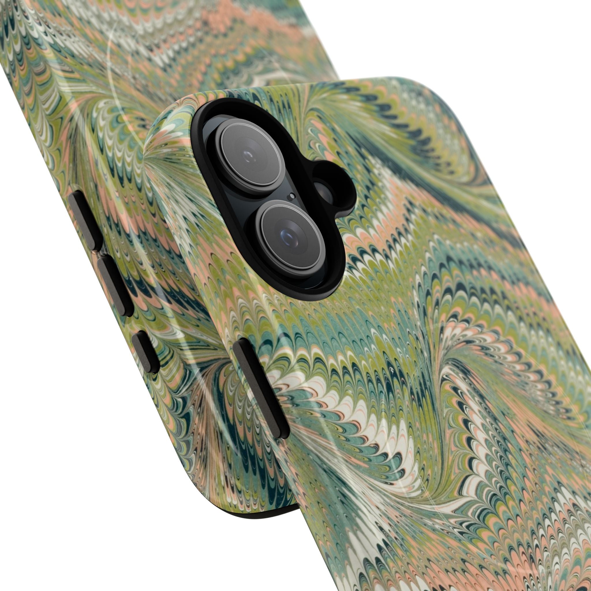 Florentine Marble iPhone Case | Inspired by Florence | Italian Marbled Paper Technique | Artisanal Green Swirl | Dual-Layer Protective Case | Matte or Glossy