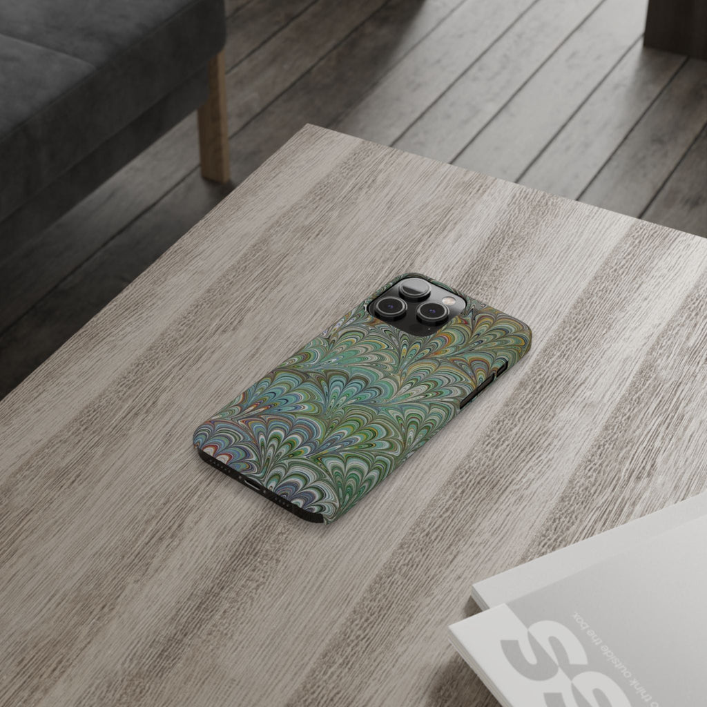 Deep Green Peacock Italian Marbled Design, Italy Feather Phone Case