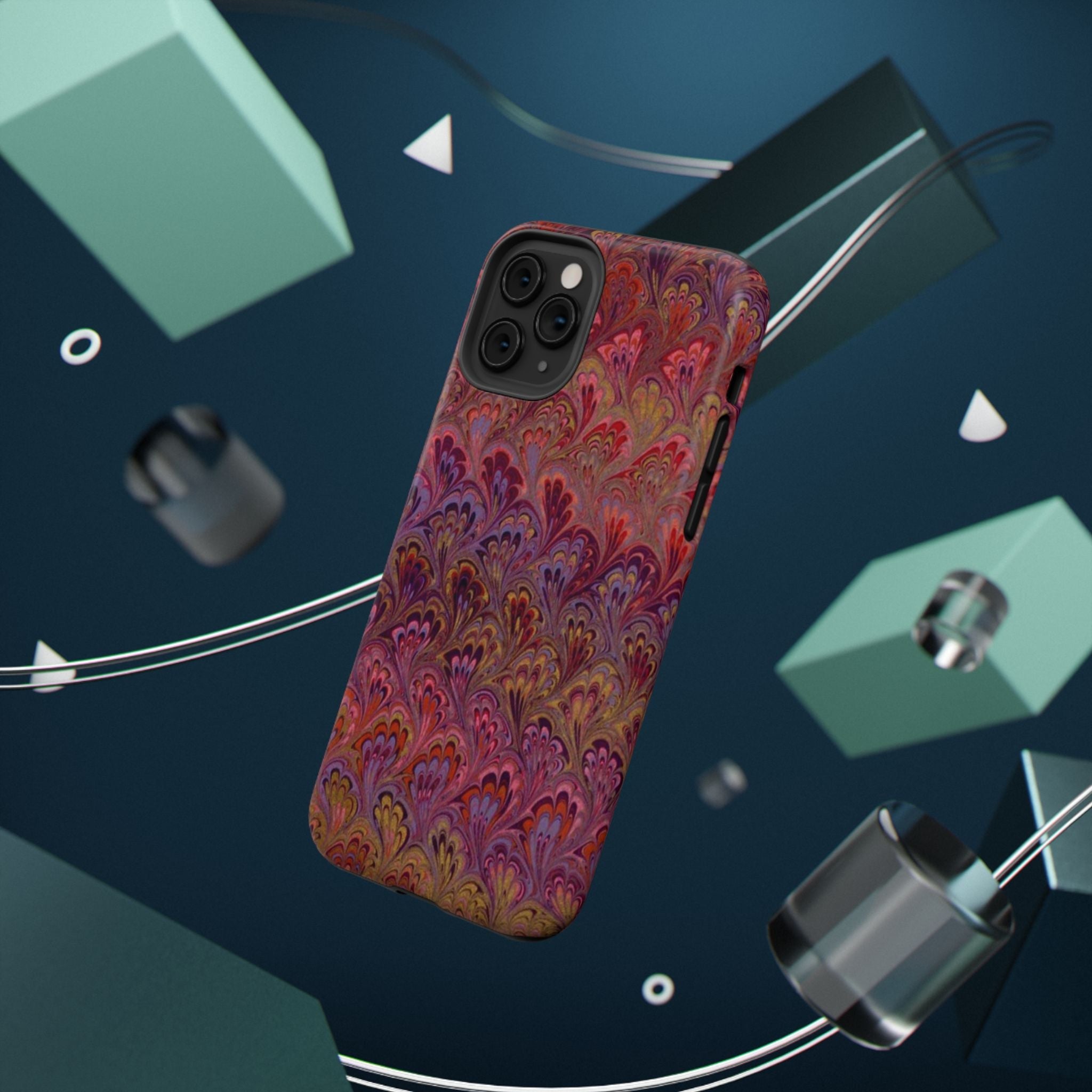 Red, Burgundy, Lavender Italian Peacock Feather Design Phone Case