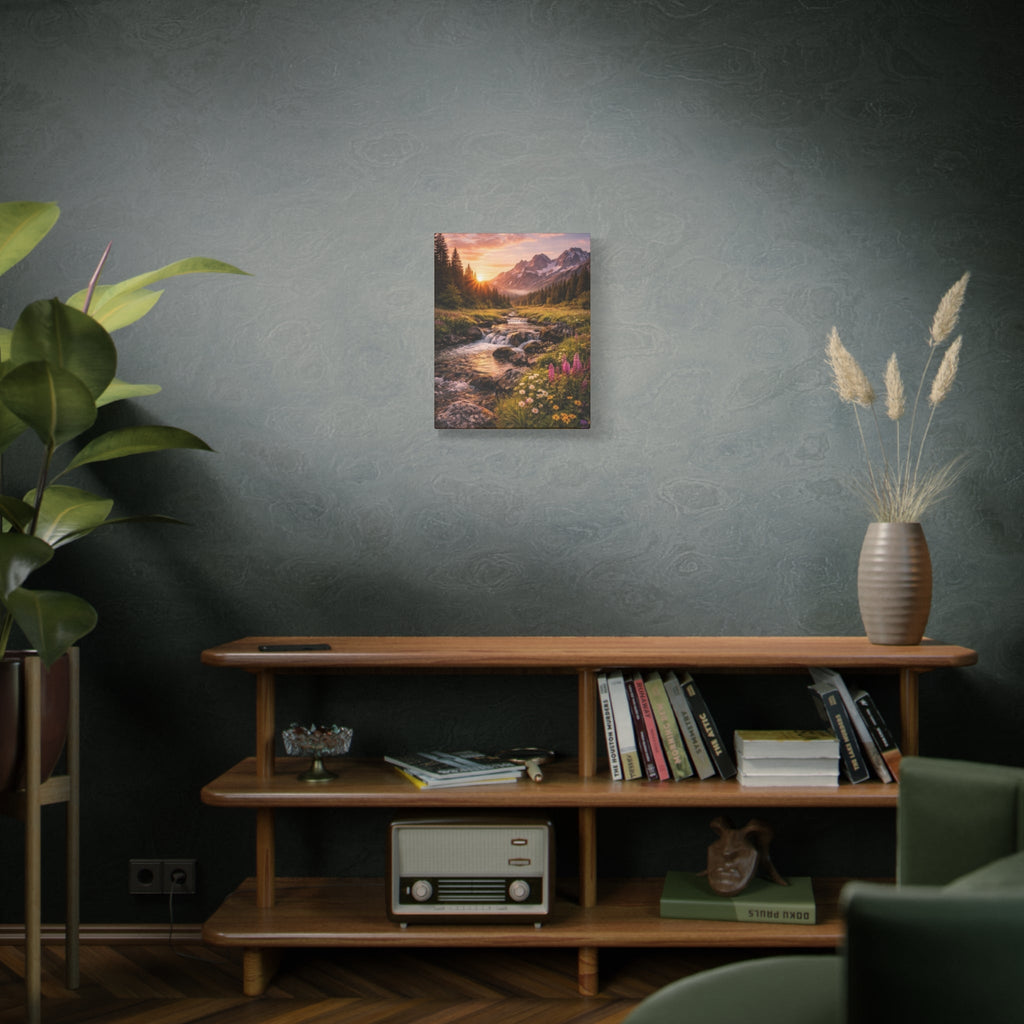 Mountain Sunrise Canvas Print — River Valley Landscape Matte Stretched Wall Art