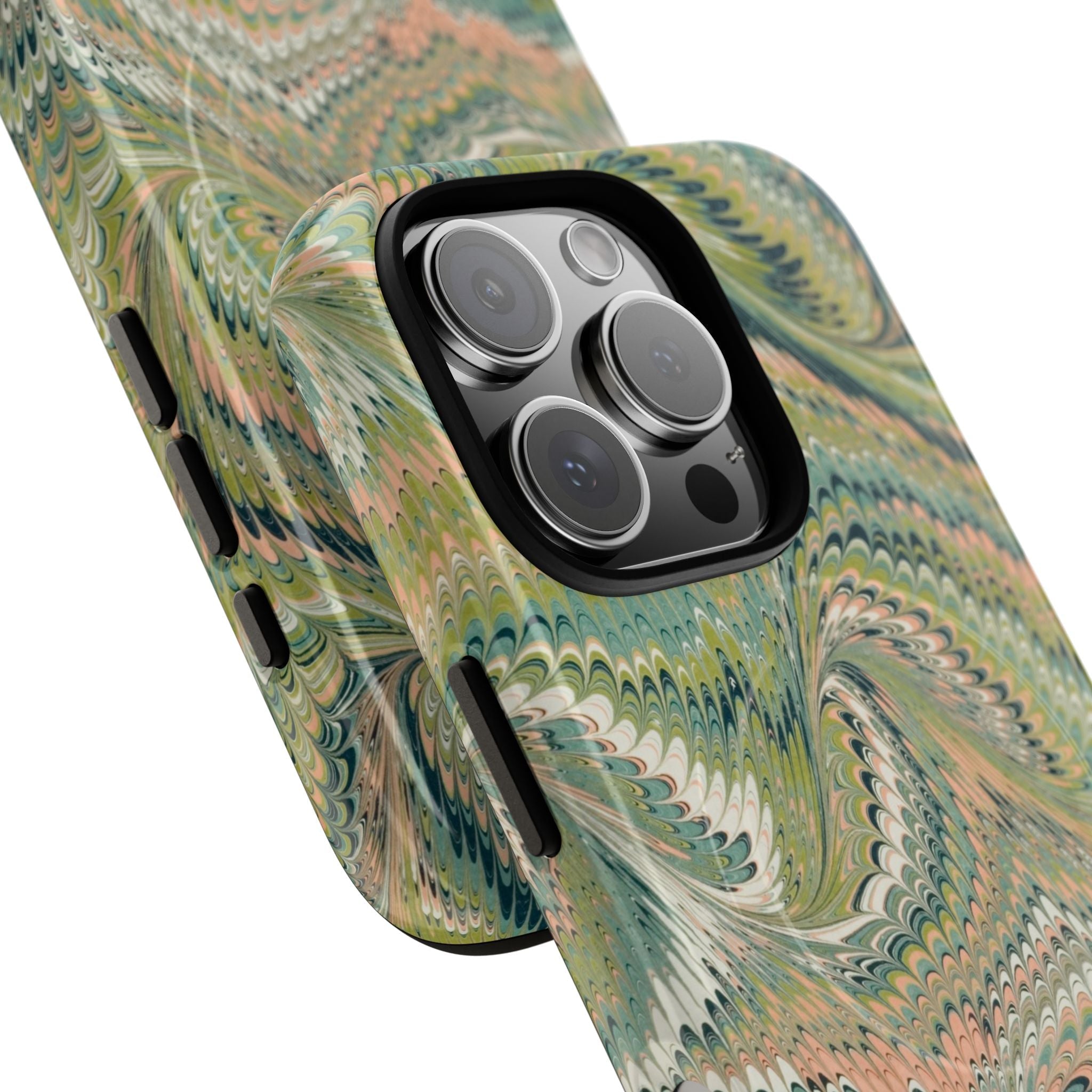 Florentine Marble iPhone Case | Inspired by Florence | Italian Marbled Paper Technique | Artisanal Green Swirl | Dual-Layer Protective Case | Matte or Glossy