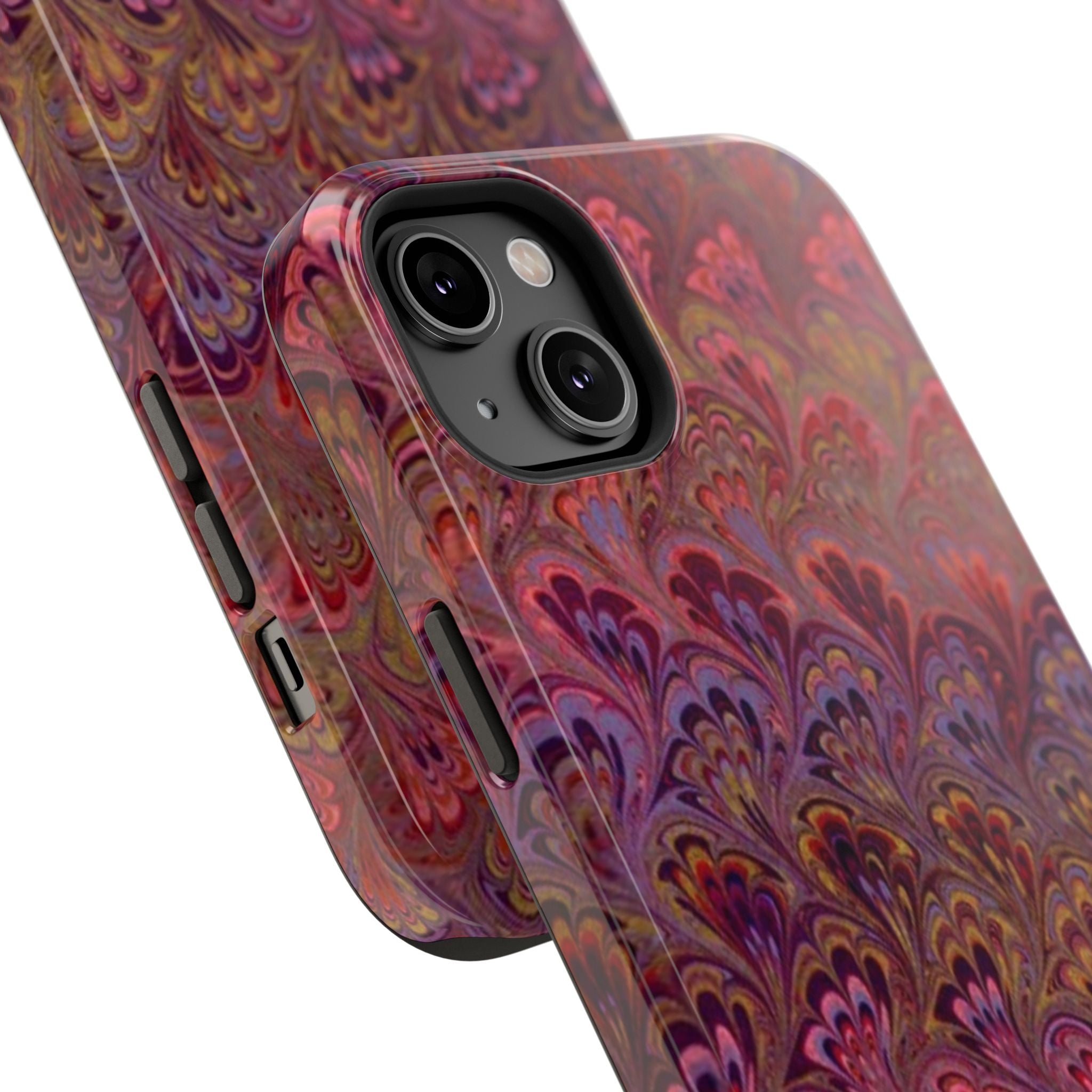 Red, Burgundy, Lavender Italian Peacock Feather Design Phone Case