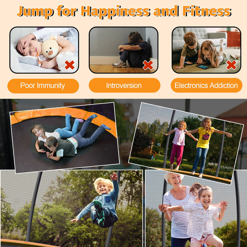 10 Feet ASTM Approved Recreational Trampoline with Ladder-Orange