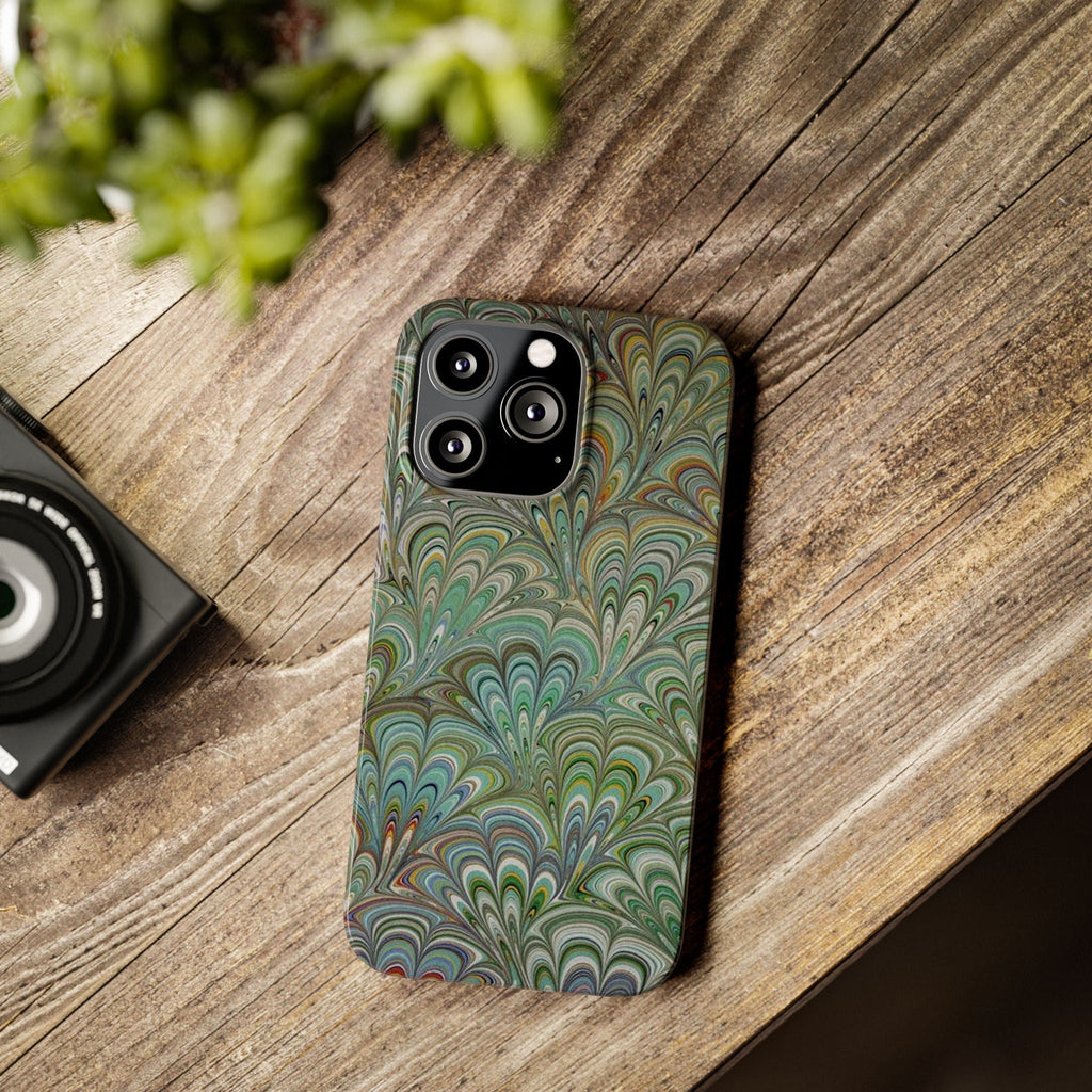 Deep Green Peacock Italian Marbled Design, Italy Feather Phone Case