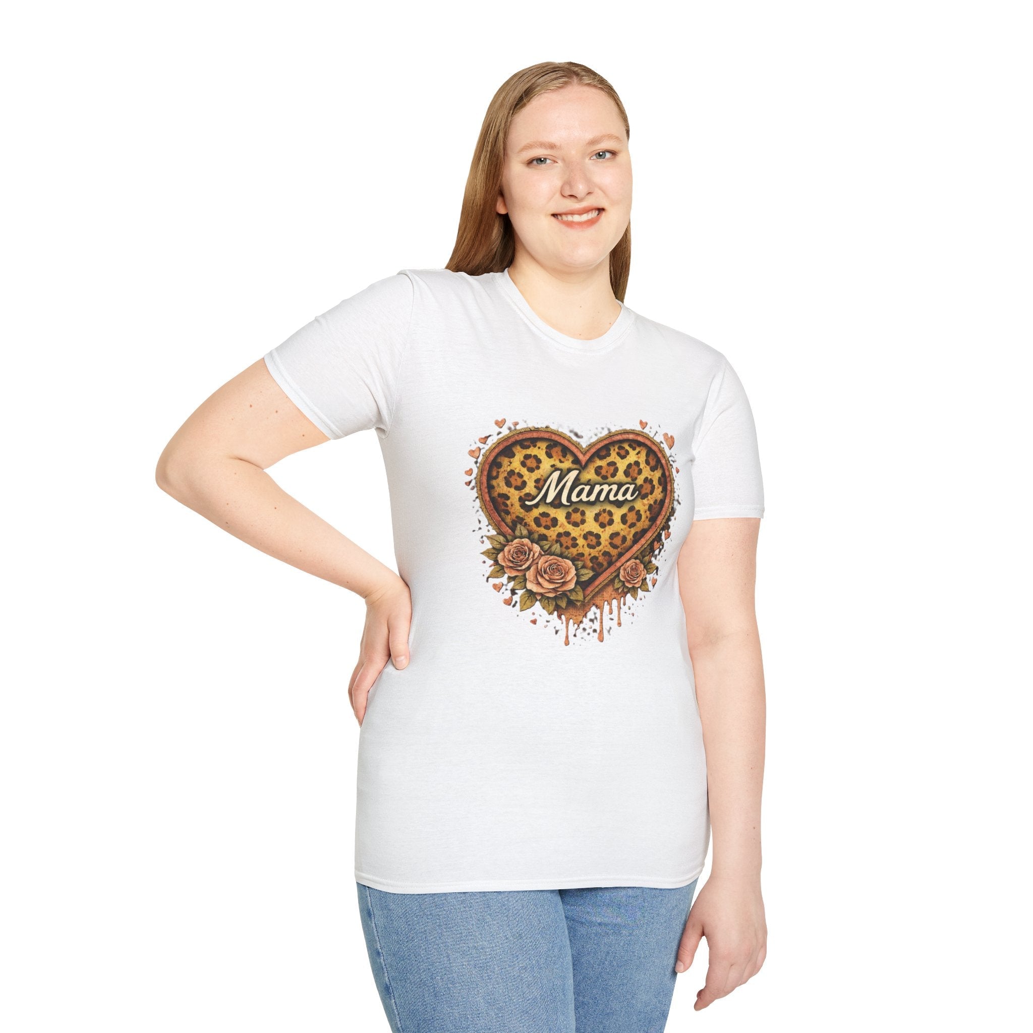 Mama Leopard Heart T-Shirt — Floral Vintage Mom Tee for Mother's Day