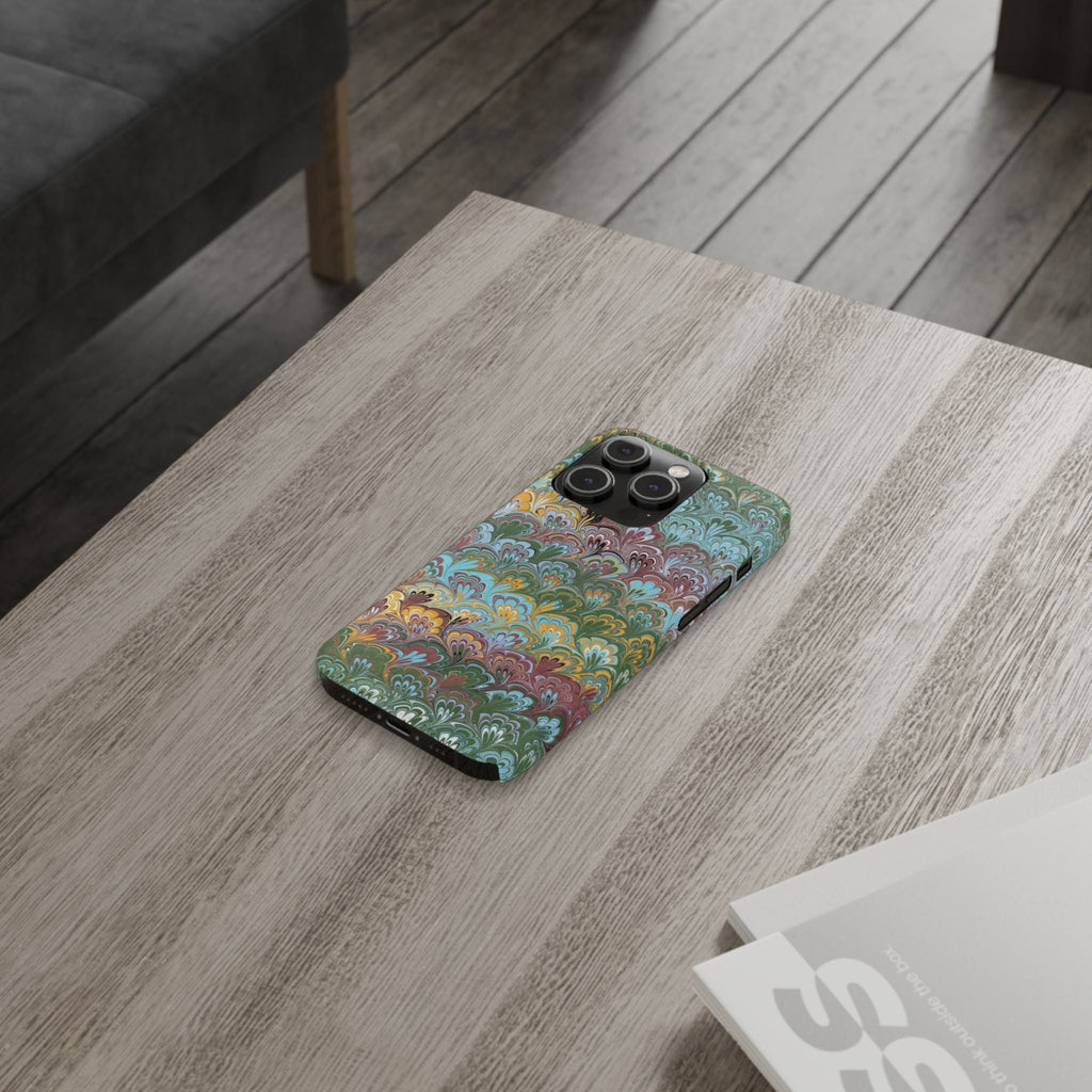Phone Case with Design from Italy - Marbled "Peacock" Design, Green, Blue, Multi-Color Slim Phone Cases