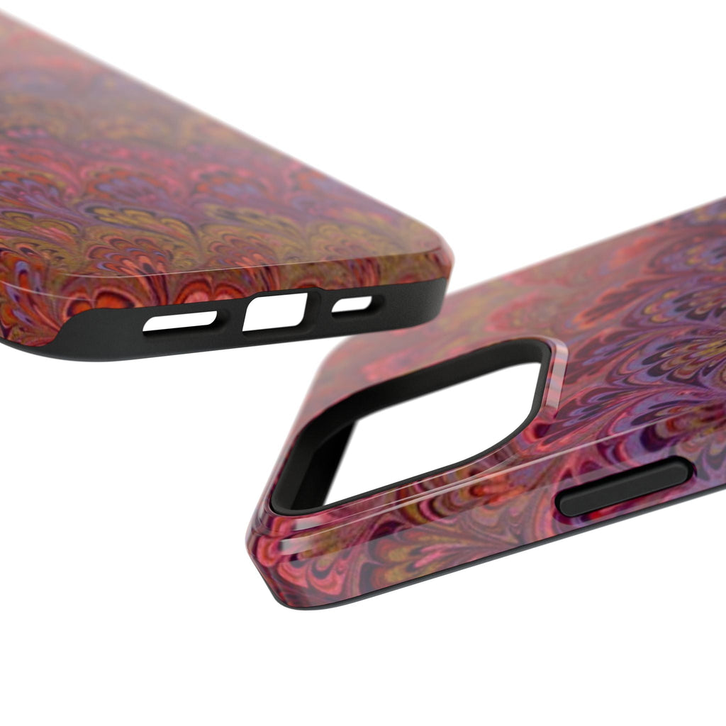 Red, Burgundy, Lavender Italian Peacock Feather Design Phone Case