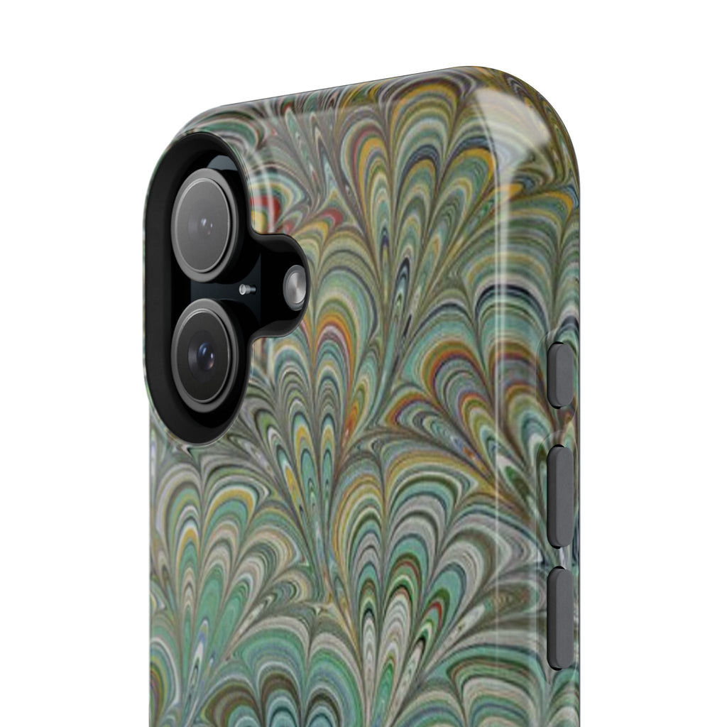 iPhone17 + All Models Phone Cases, Italian Peacock Feather Design, Stylish Impact-Resistant Shell, Protective Cover, Green Peacock Print