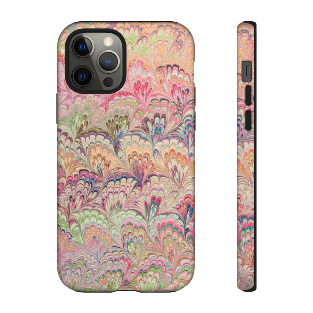 Pastel Pink + Green Feather Marbled Phone Case - Dual Layer Phone Cover