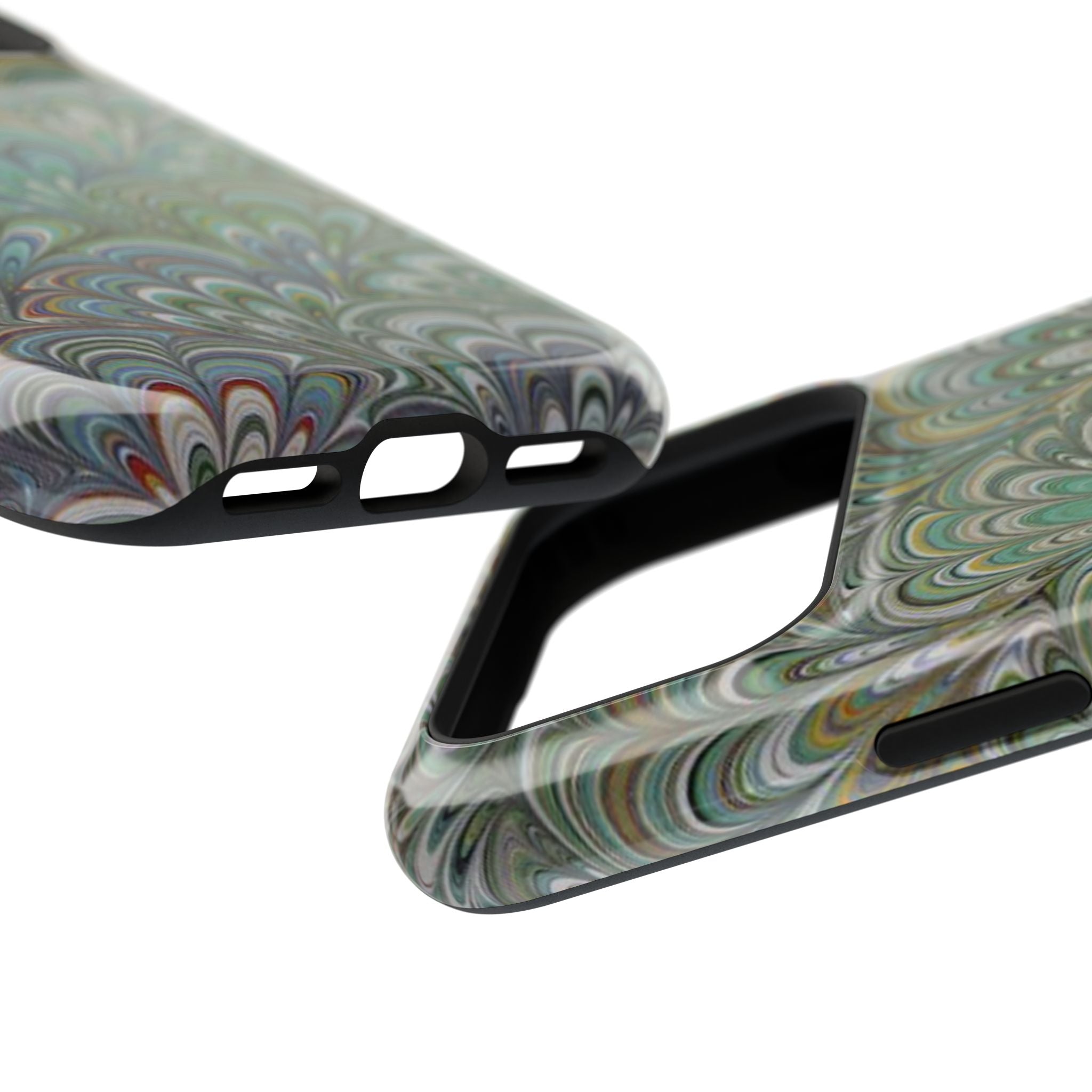 iPhone17 + All Models Phone Cases, Italian Peacock Feather Design, Stylish Impact-Resistant Shell, Protective Cover, Green Peacock Print