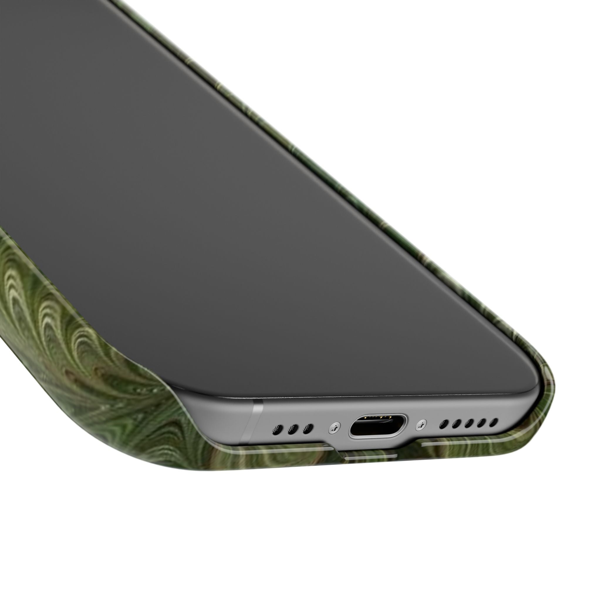 Green Marbled Slim Phone Case — Botanical Swirl Pattern Slim Case