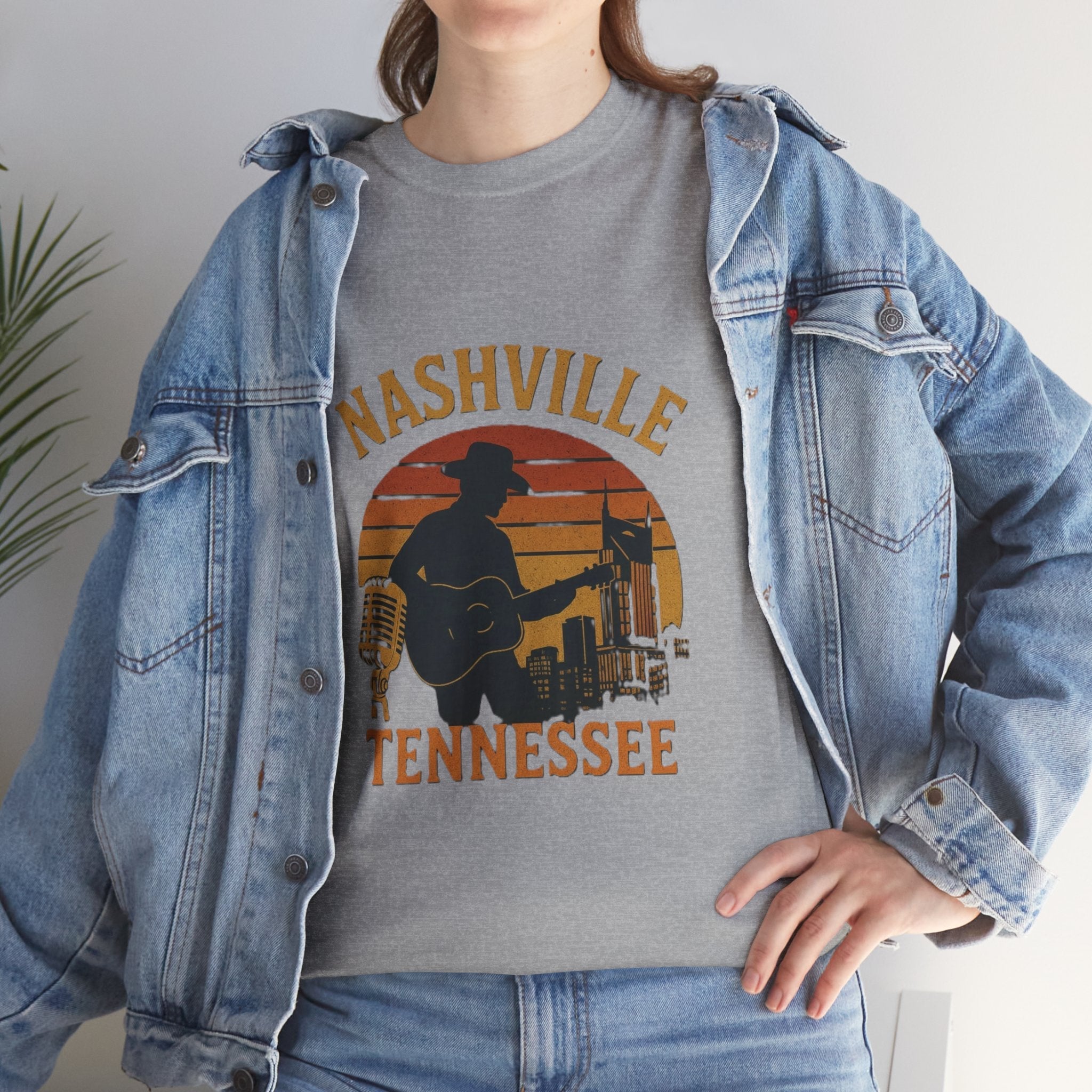 Nashville Tennessee Guitar Silhouette Tee — Retro Sunset Country Music T-Shirt