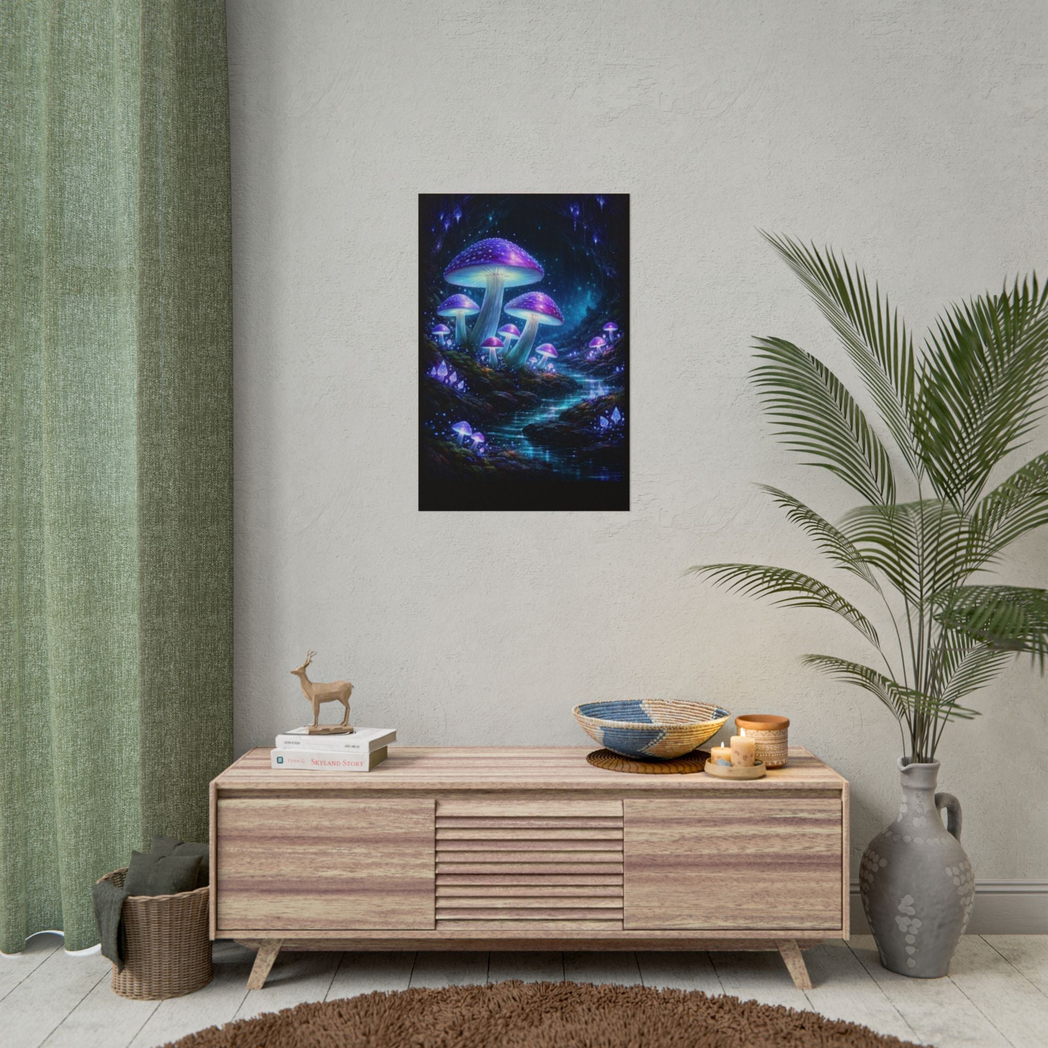 Fantasy Mushroom Poster — Glowing Purple Forest Rolled Art Print