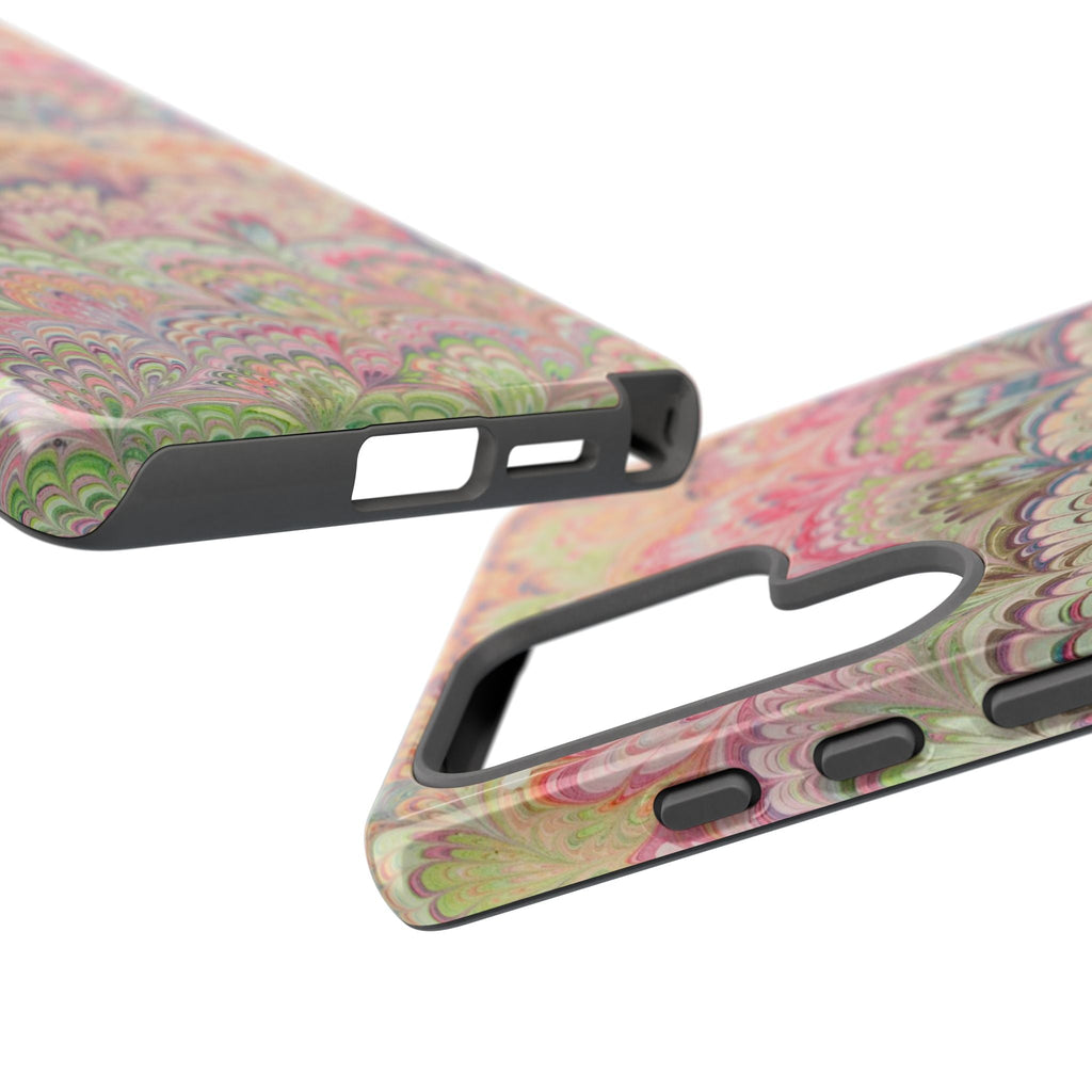 Pastel Pink + Green Feather Marbled Phone Case - Dual Layer Phone Cover