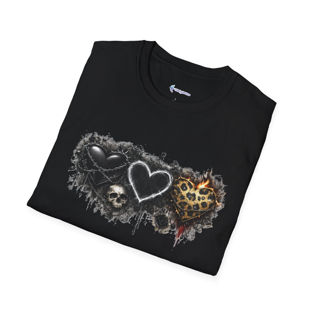 Grungy Hearts and Skulls Graphic T-Shirt