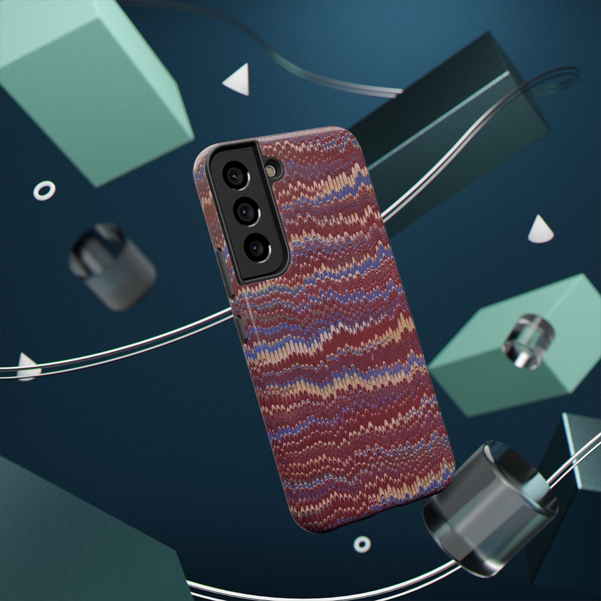 Burgundy and Blue Hues Italian Vintage Marble Design Phone Case for Apple + Samsung