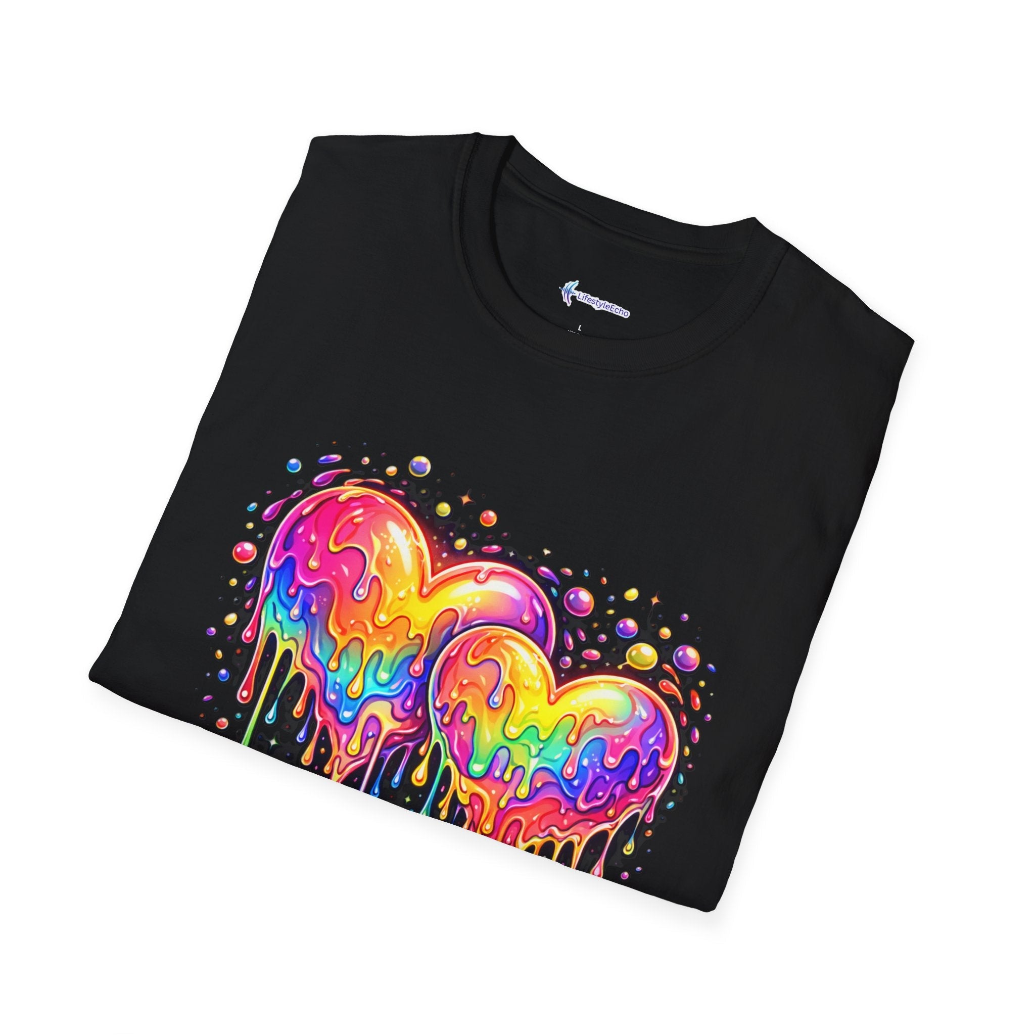 Melting Hearts Tee - Vibrant Double Heart Graphic T-Shirt
