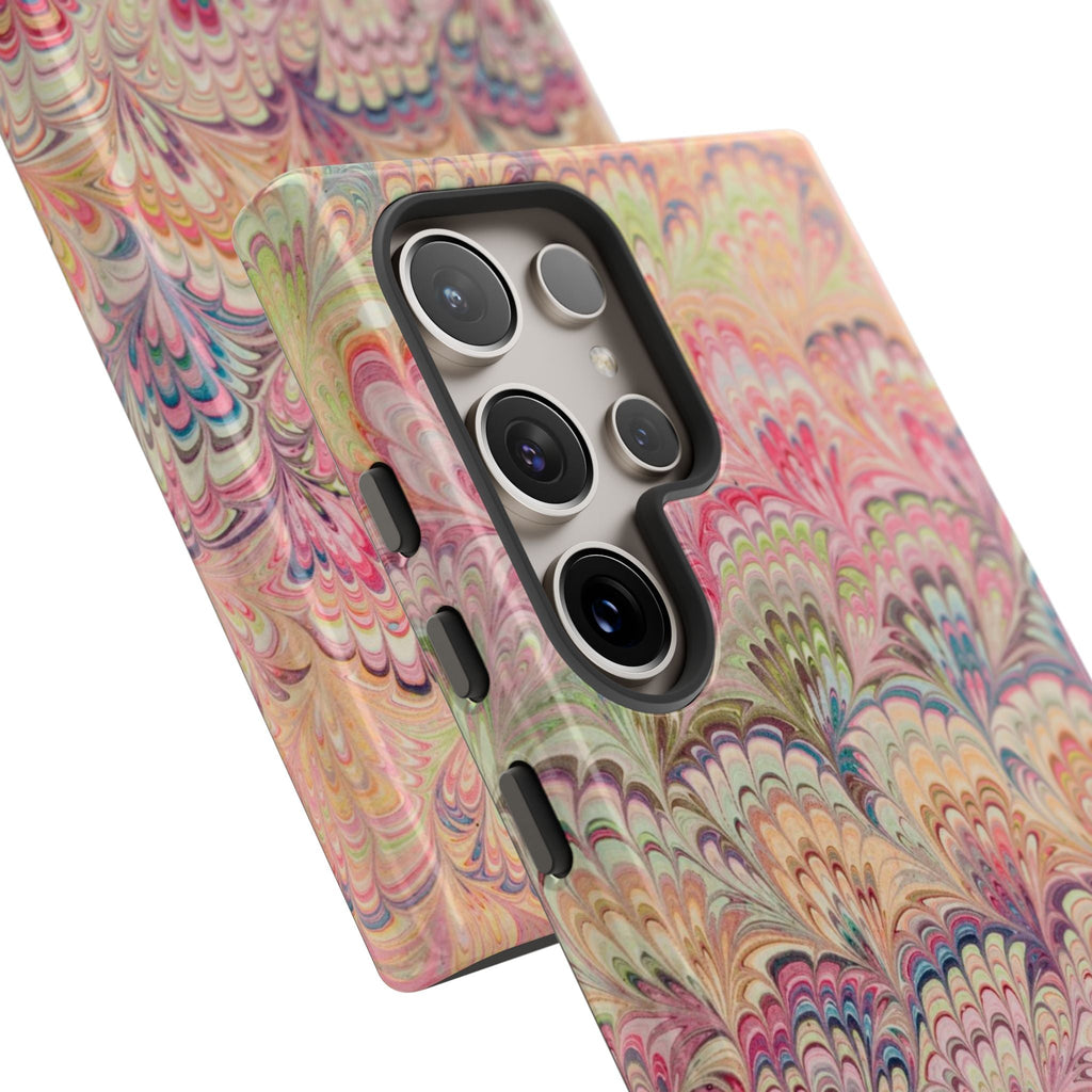Pastel Pink + Green Feather Marbled Phone Case - Dual Layer Phone Cover