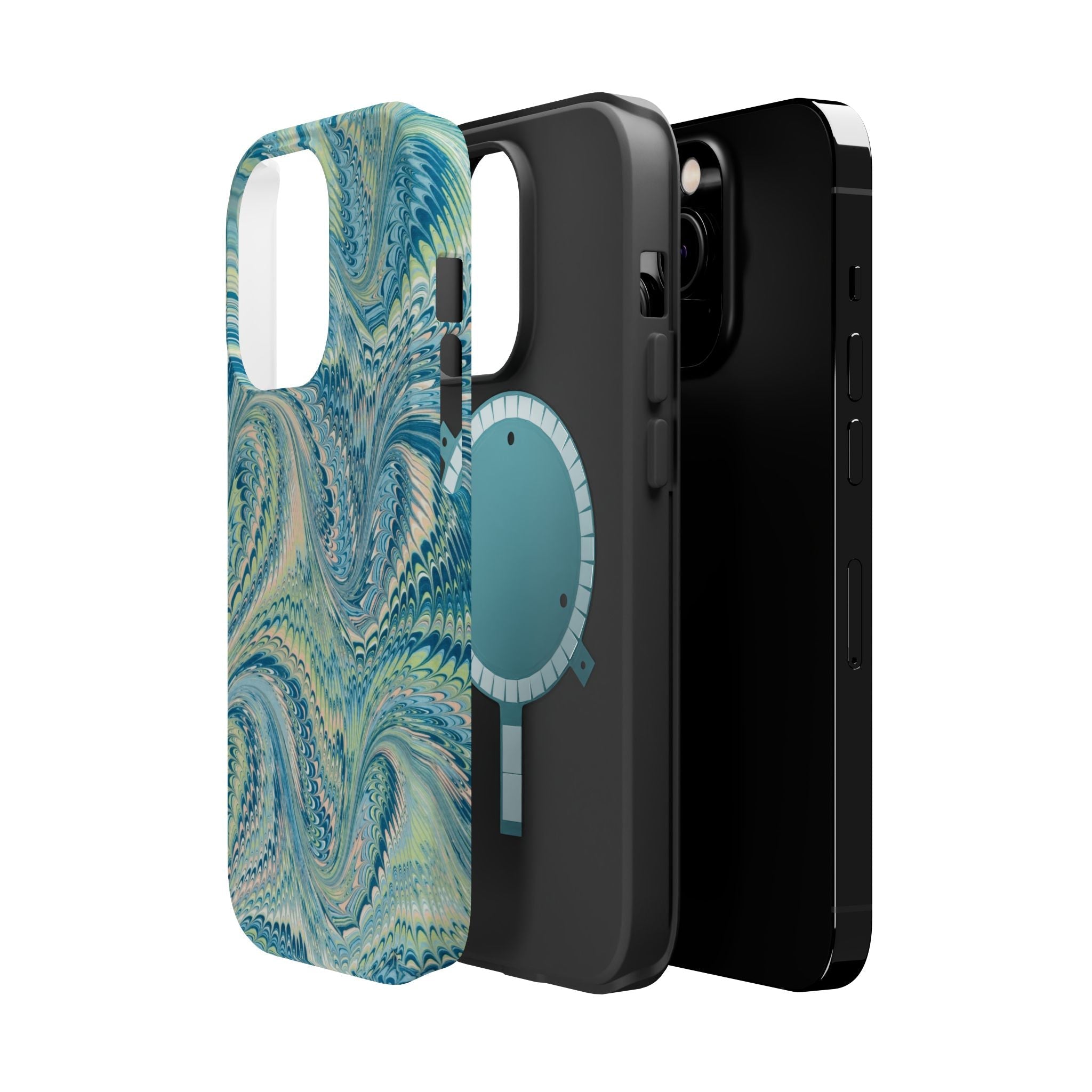 Aqua + Green Marble Phone Case - Impact-Resistant MAG SAFE - Dual Cover Design