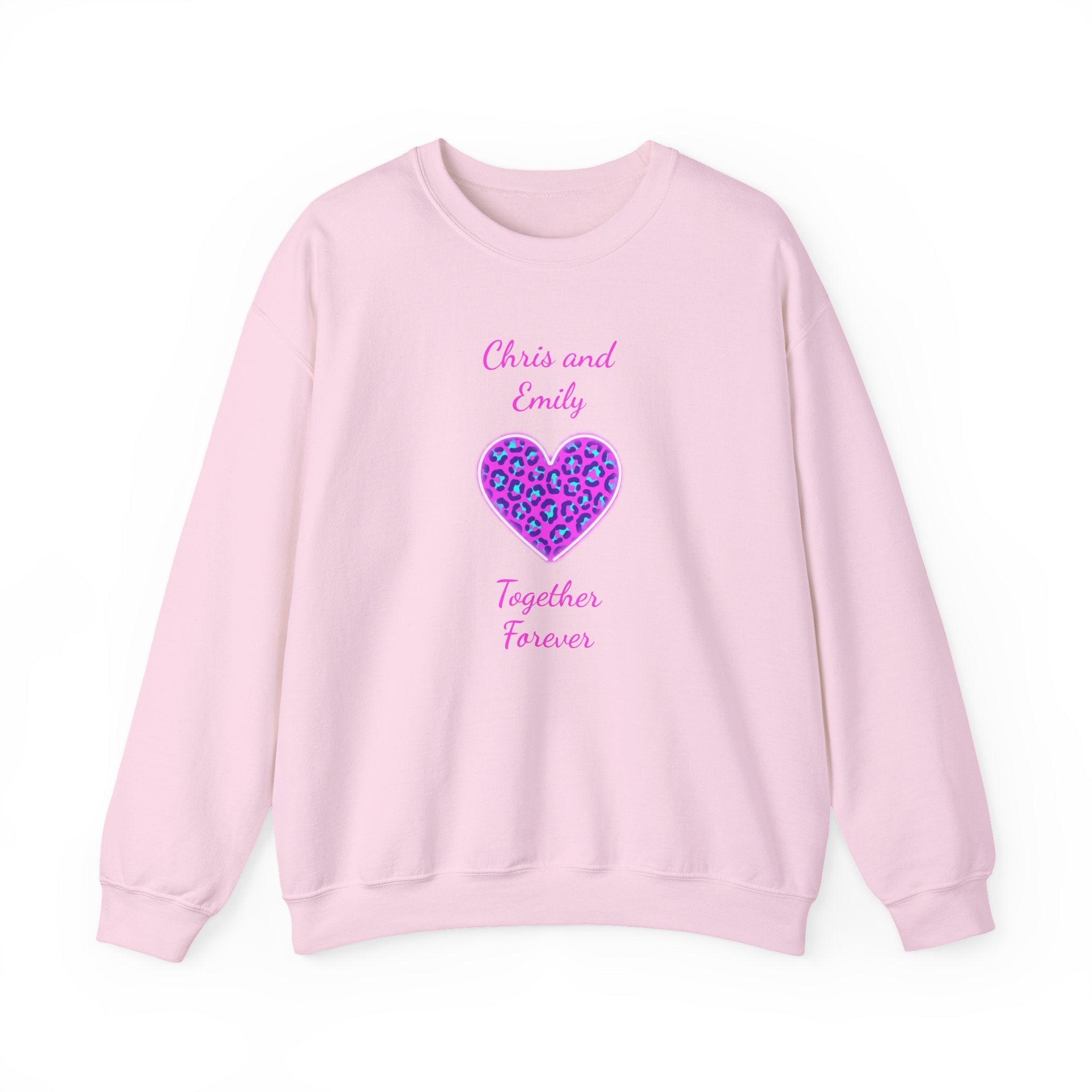Crewneck Sweatshirt - Personalized Pink & Purple Leopard Heart - Two Customizable Text Boxes